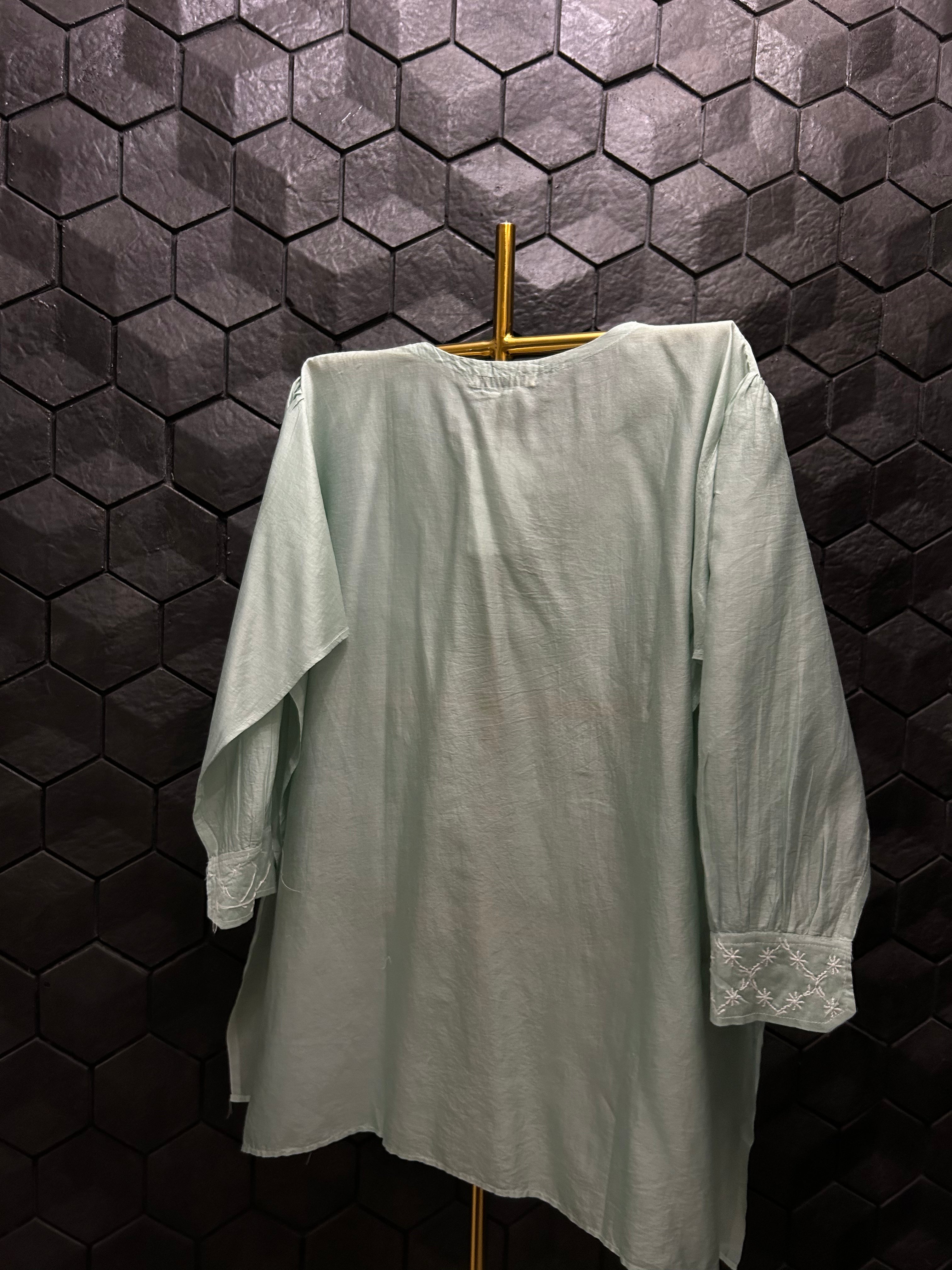 Sea Green Chanderi Chikankari Co-ord sets