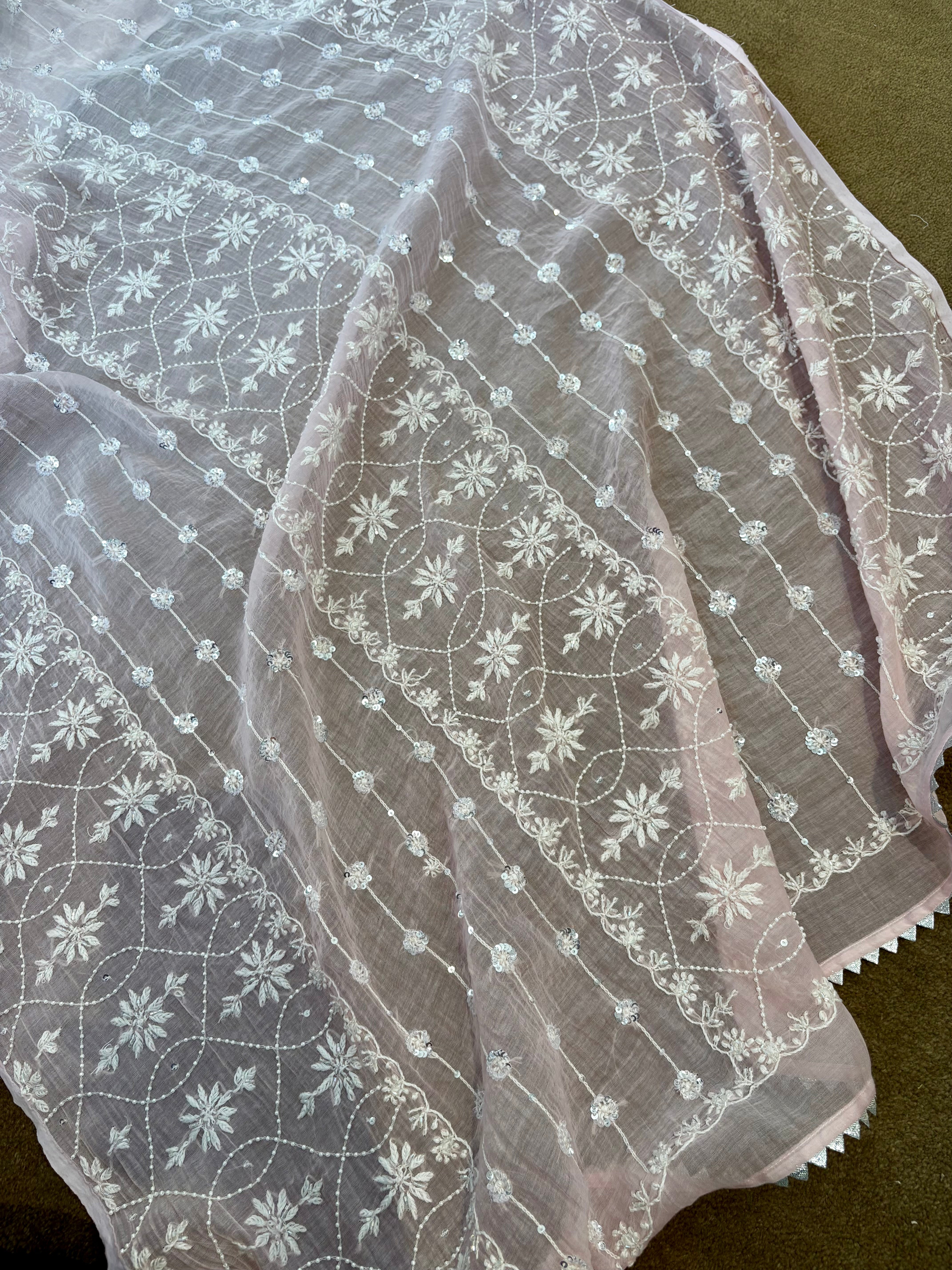 Pink Mul Chanderi Chikankari Kurta Set