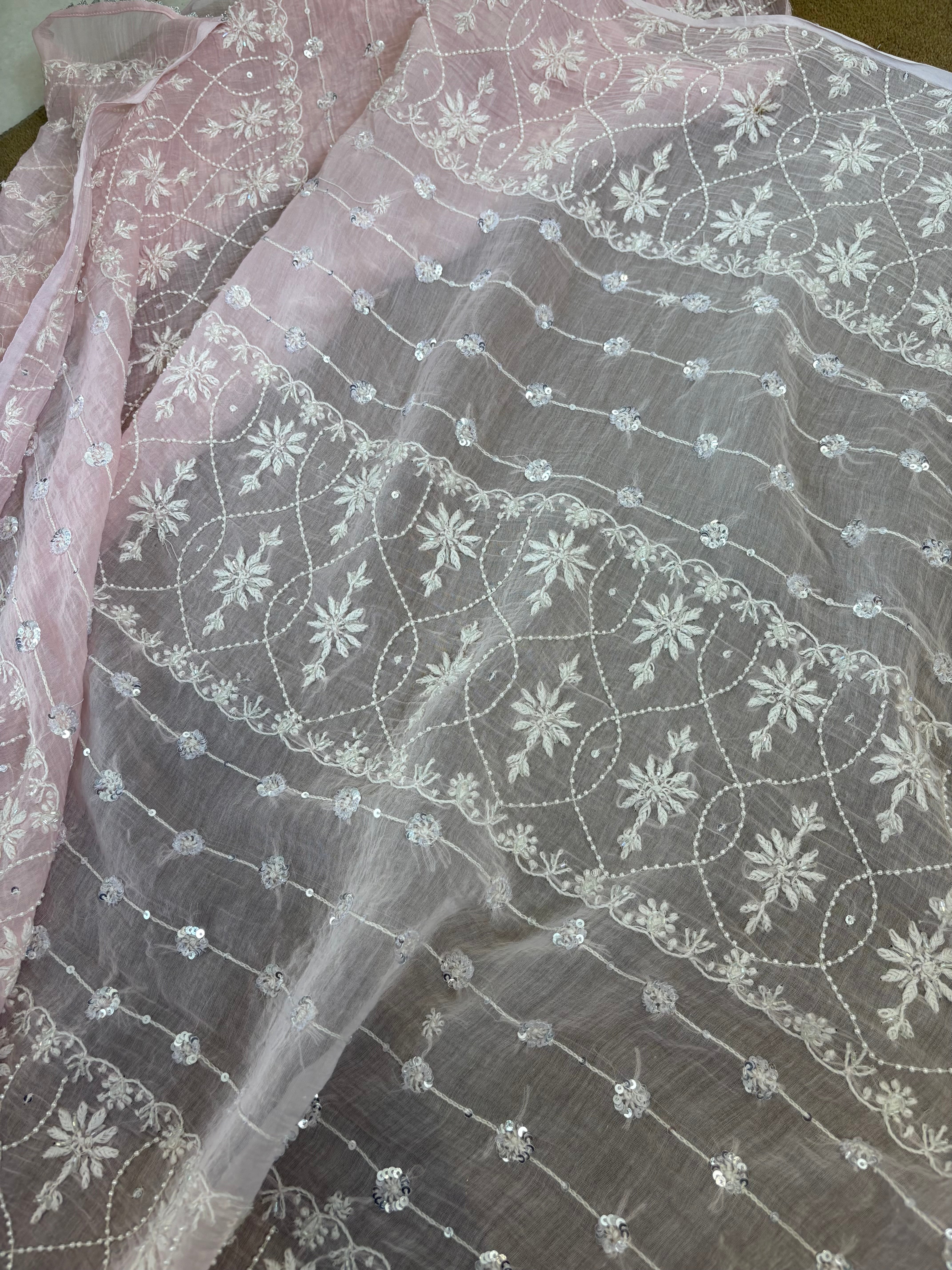 Pink Mul Chanderi Chikankari Kurta Set