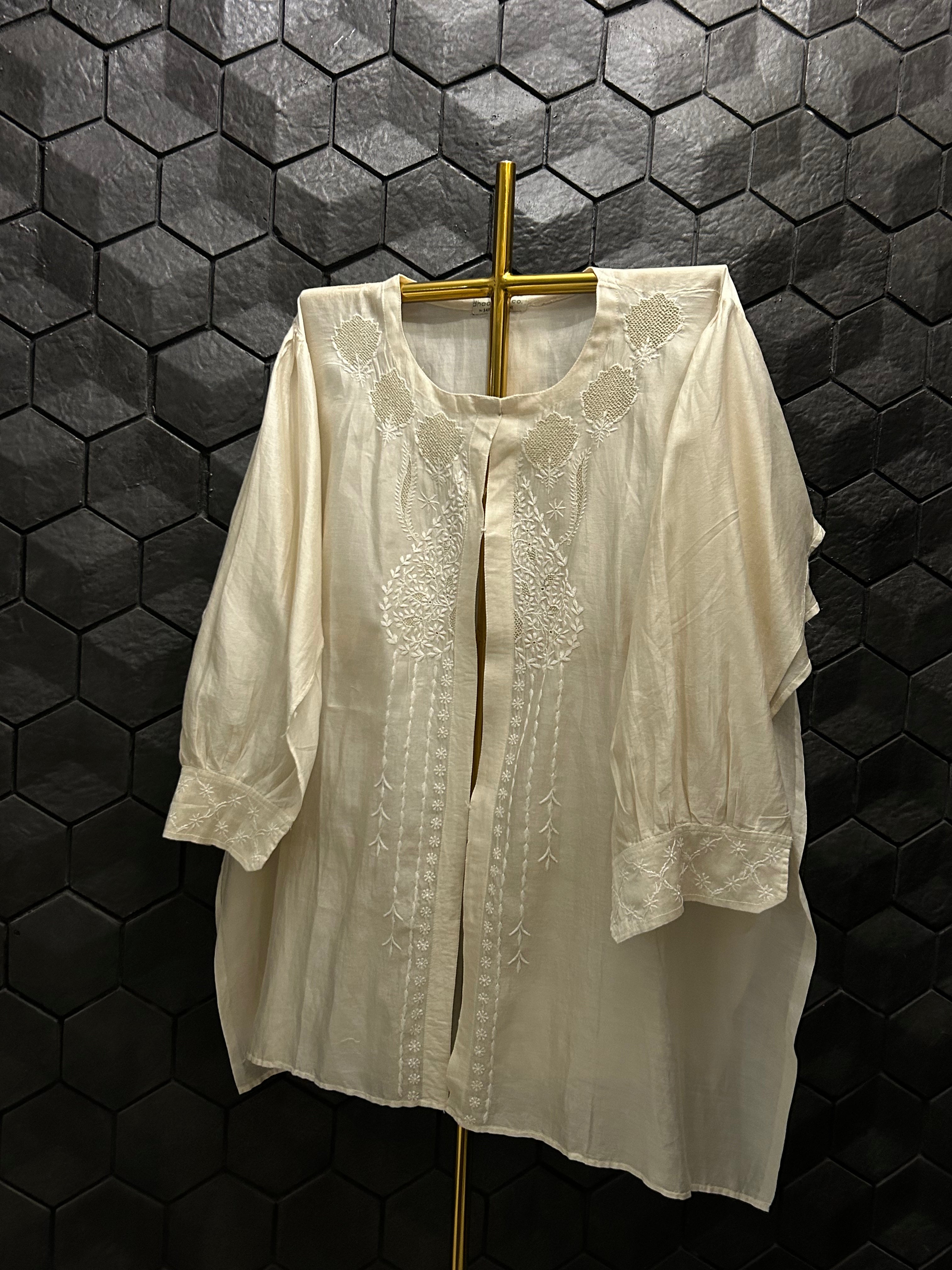 Beige Chanderi Chikankari Co-ord sets