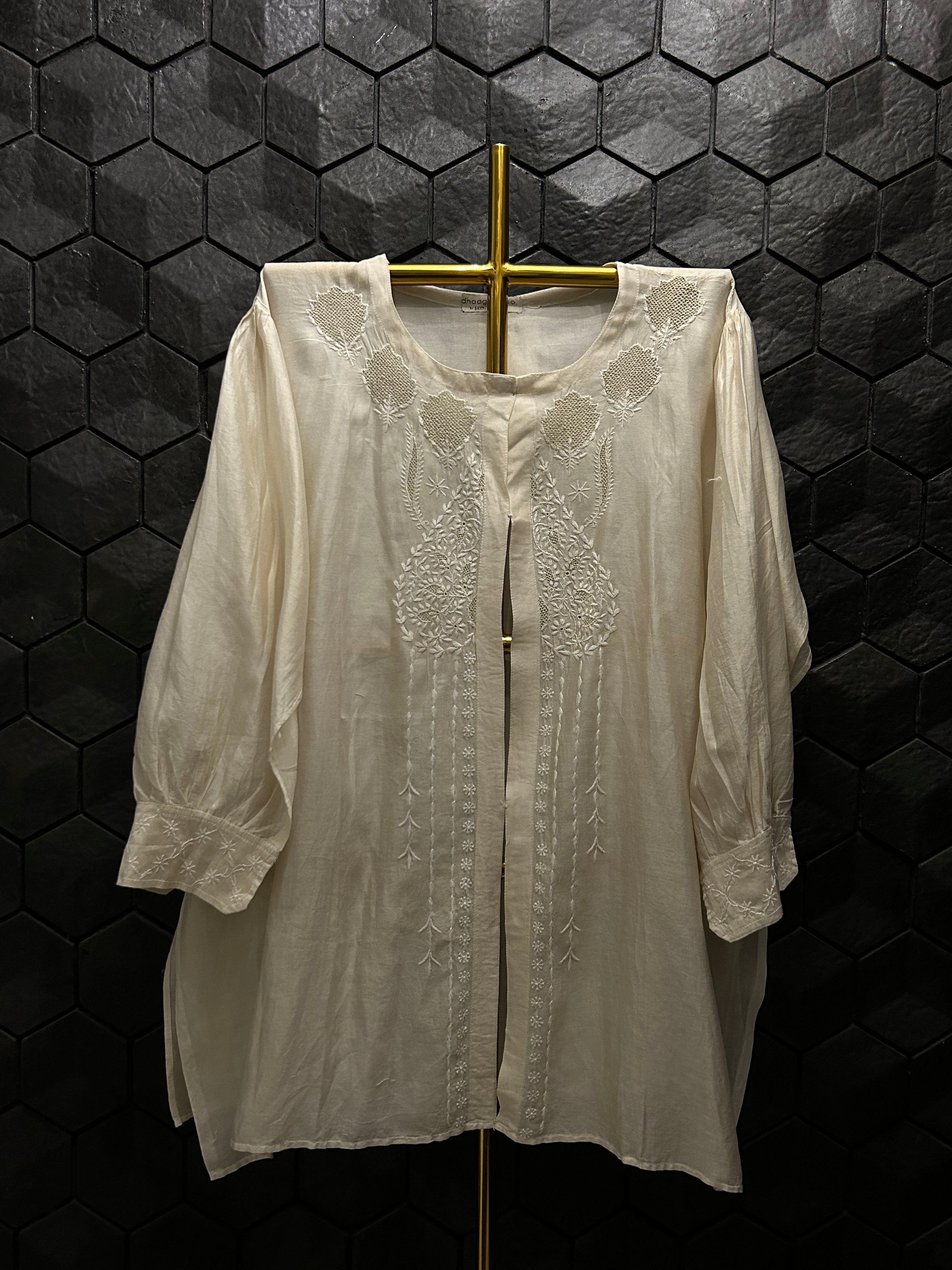 Beige Chanderi Chikankari Co-ord sets