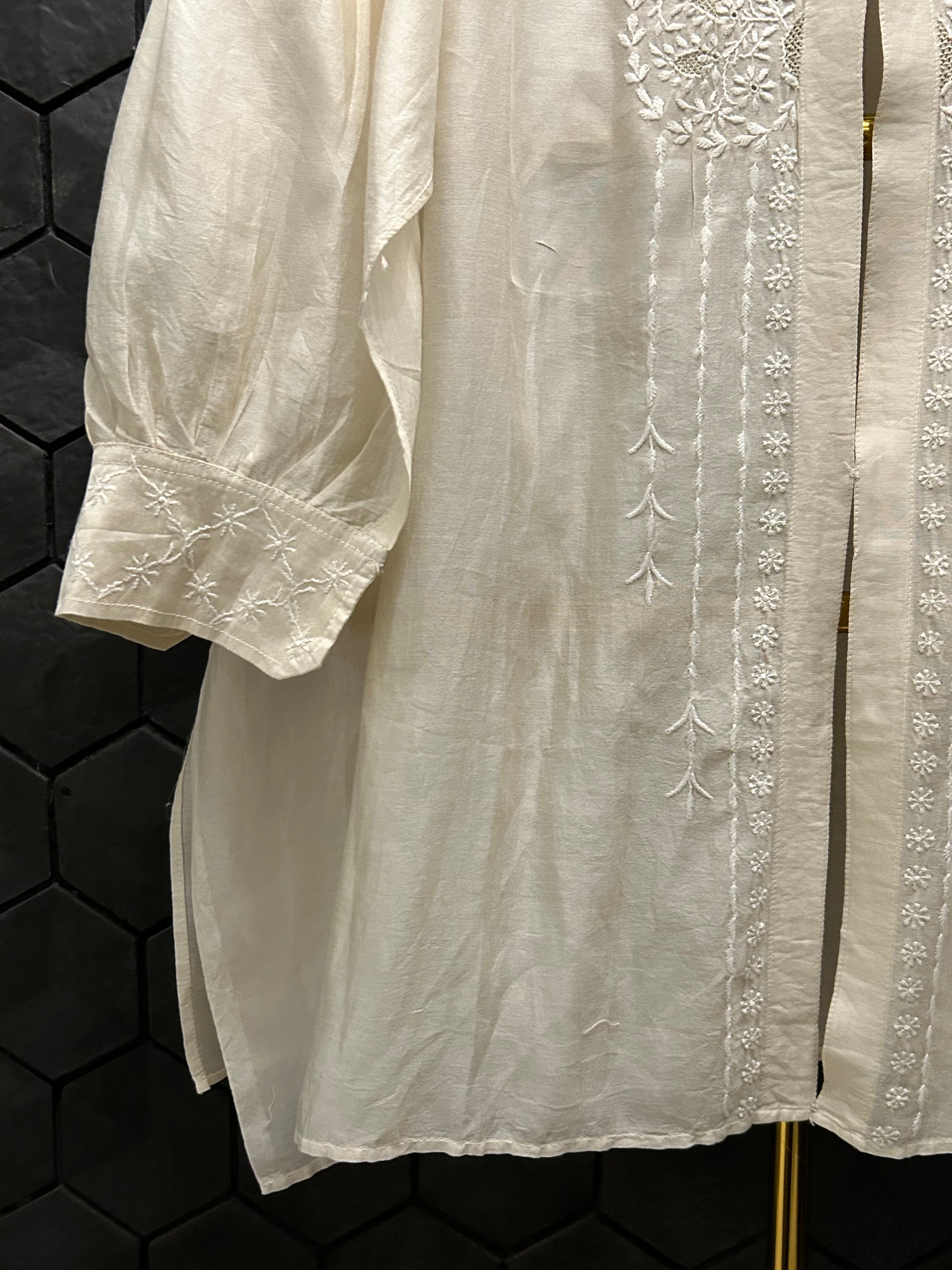 Beige Chanderi Chikankari Co-ord sets