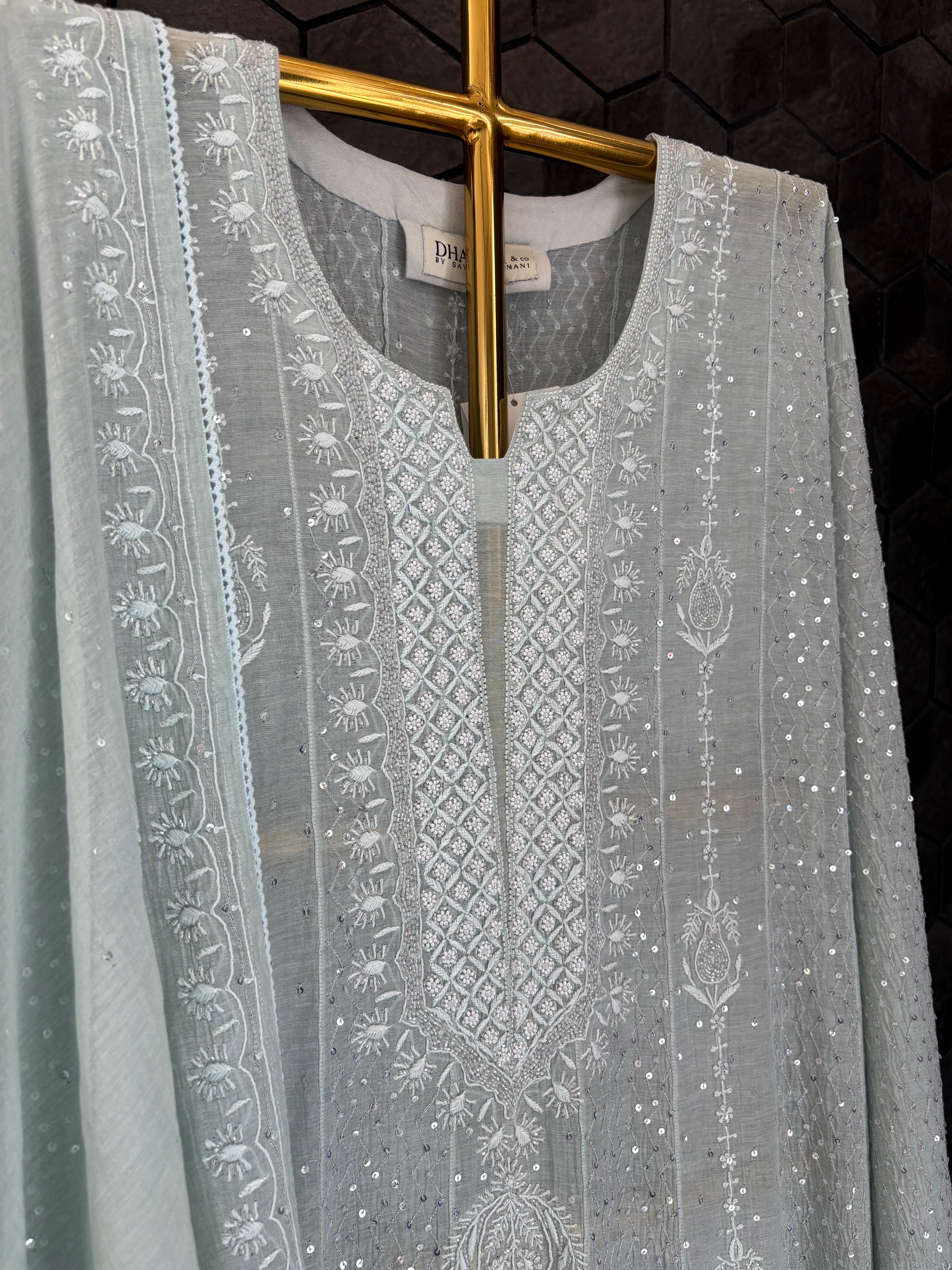 Sea Green Silver Tissue Anarkali Set