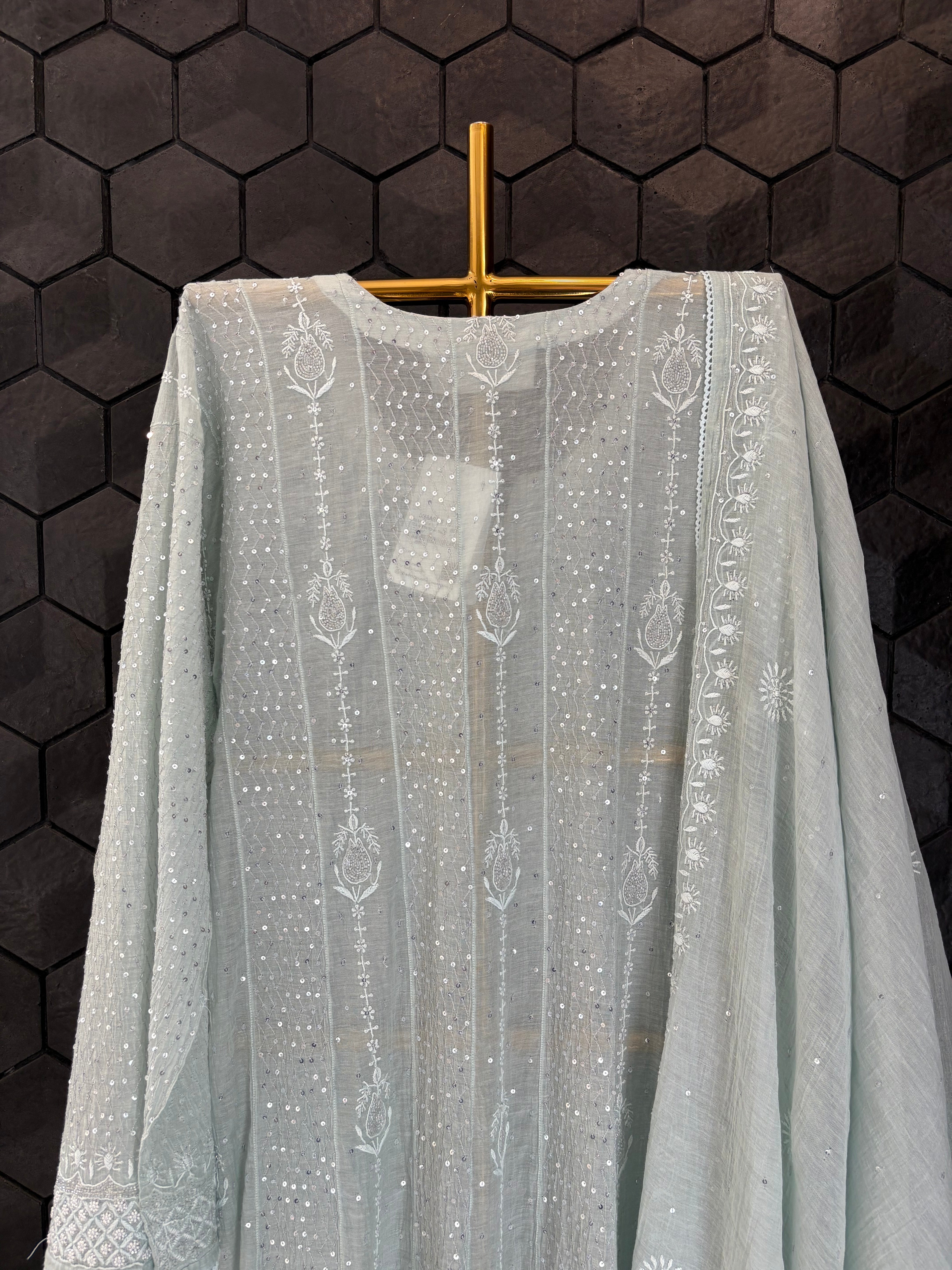 Sea Green Silver Tissue Anarkali Set