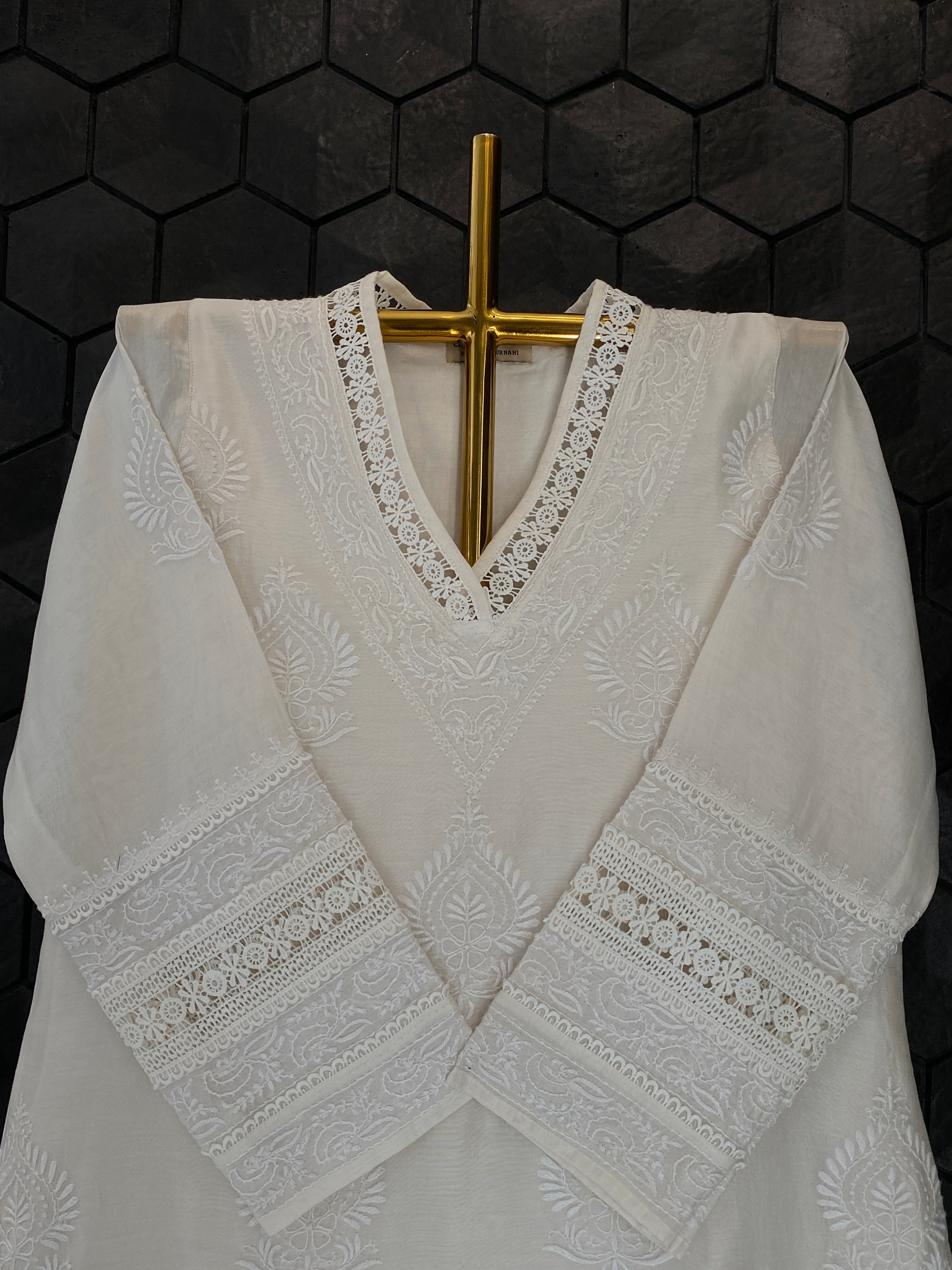 White Chanderi Chikankari Kurta Set