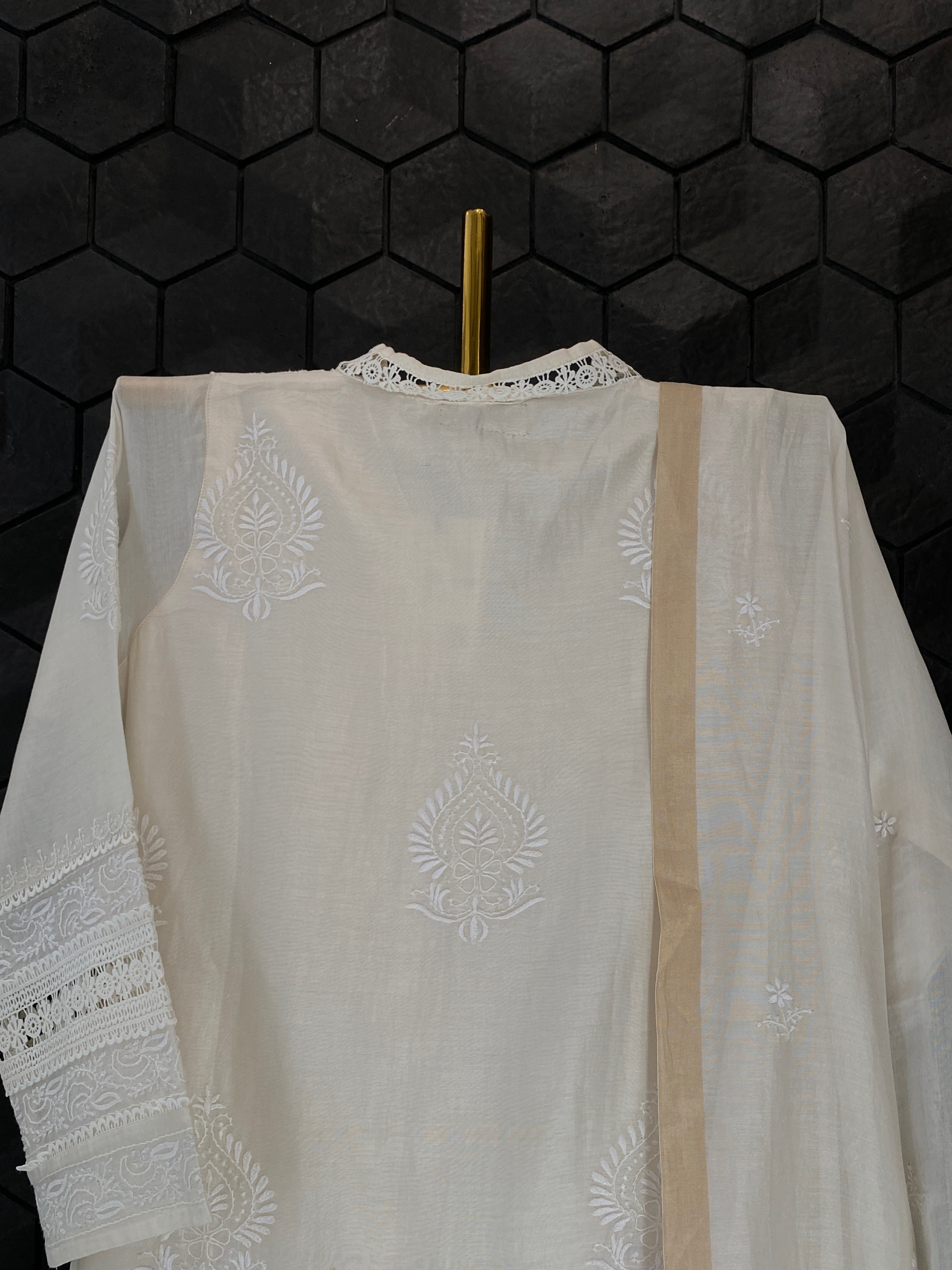 White Chanderi Chikankari Kurta Set