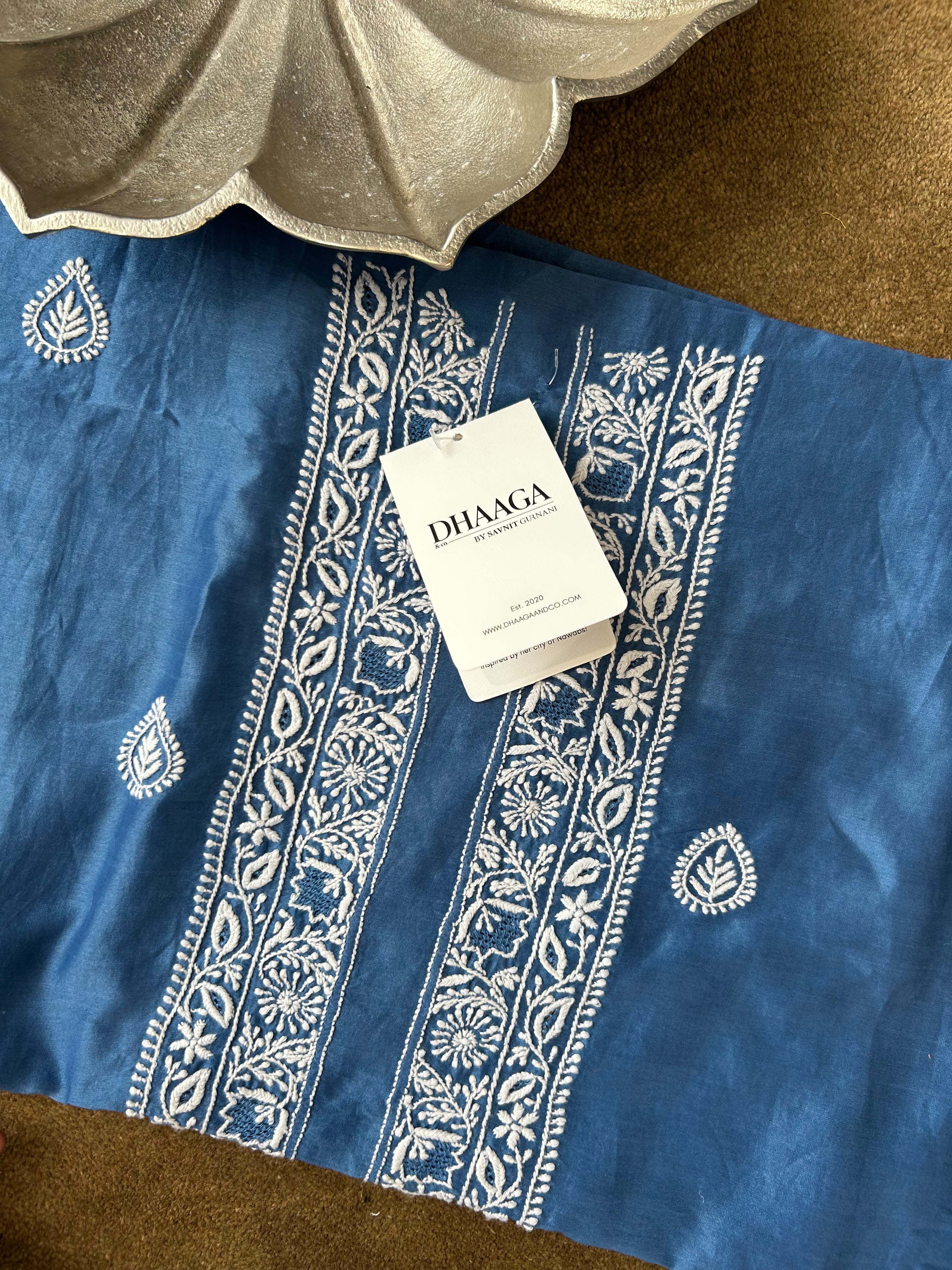 Cobalt blue Chanderi Chikankari Mens Kurta