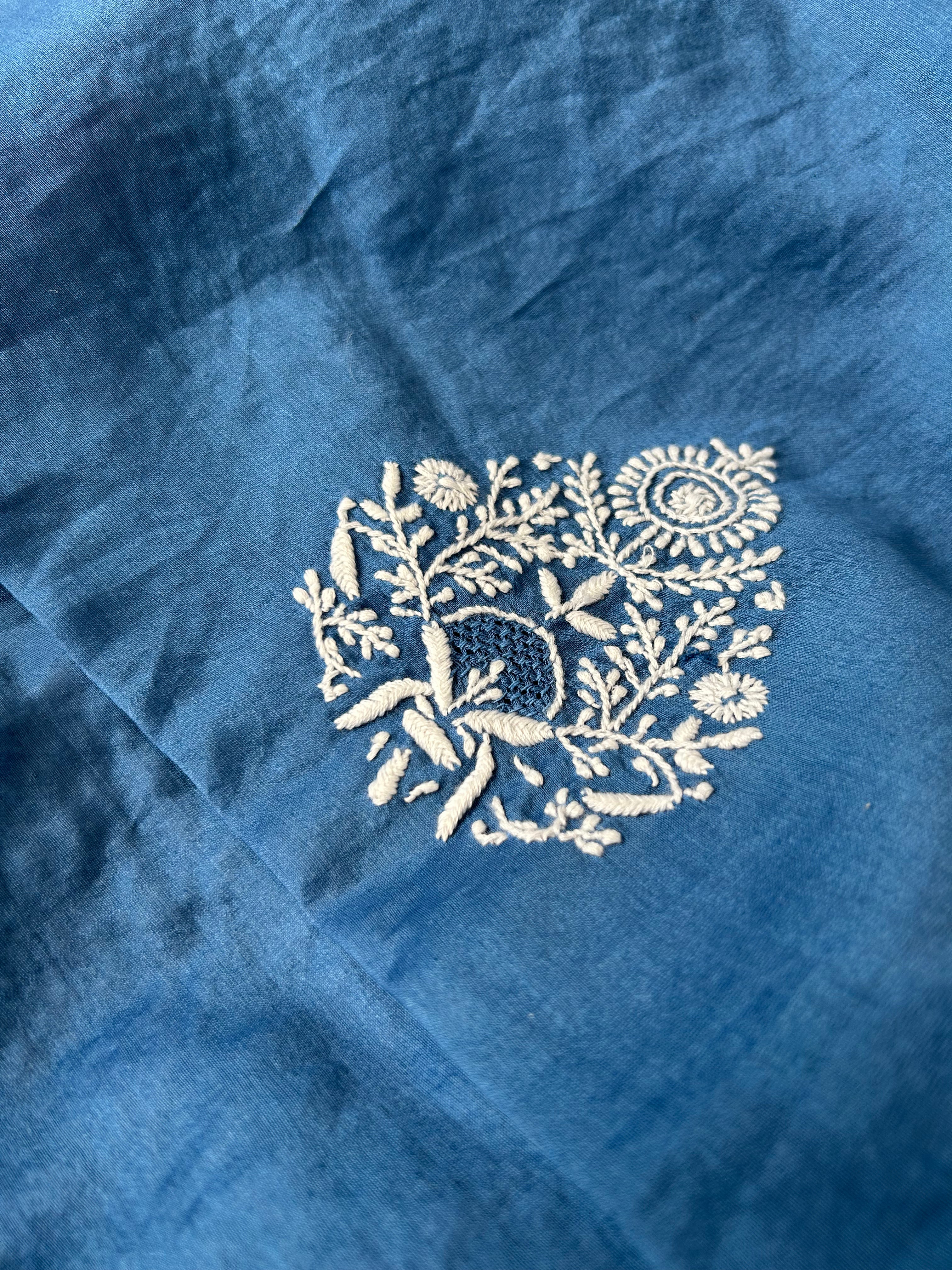 Cobalt blue Chanderi Chikankari Mens Kurta