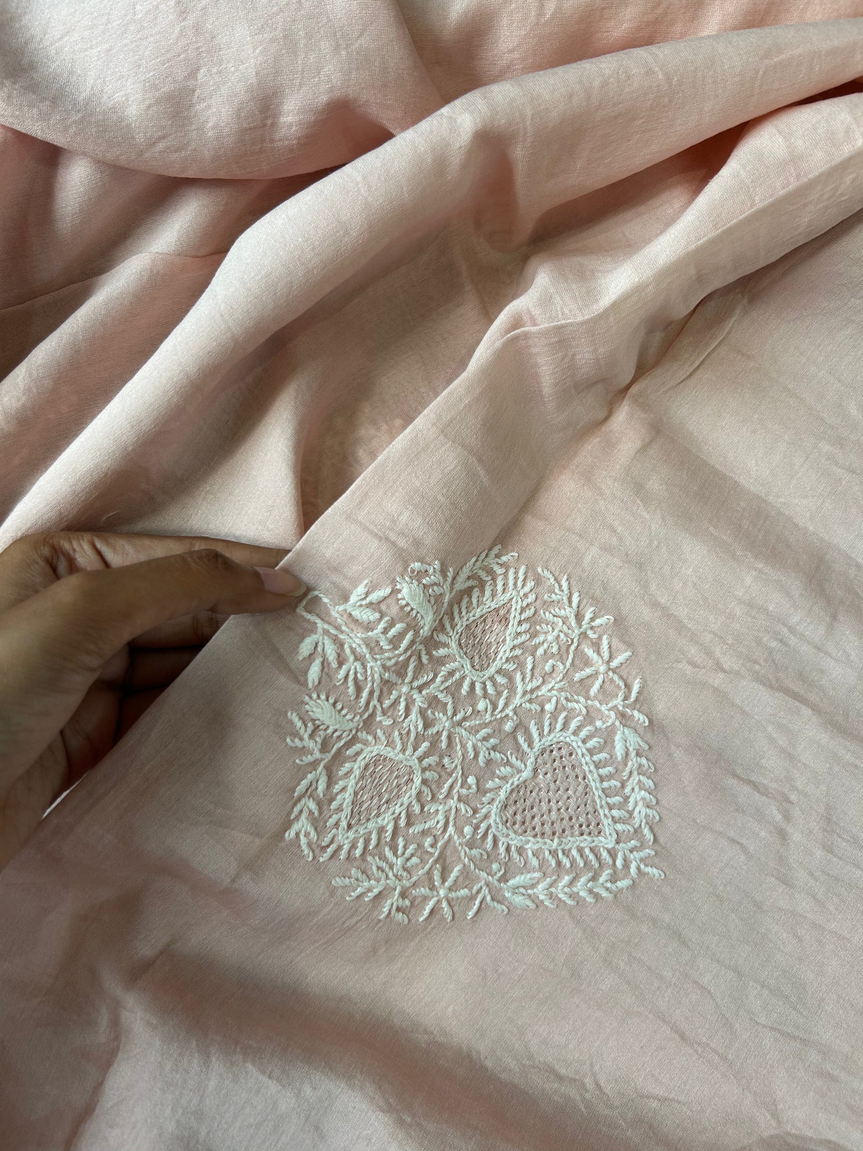 Pink Chanderi Chikankari Mens Kurta