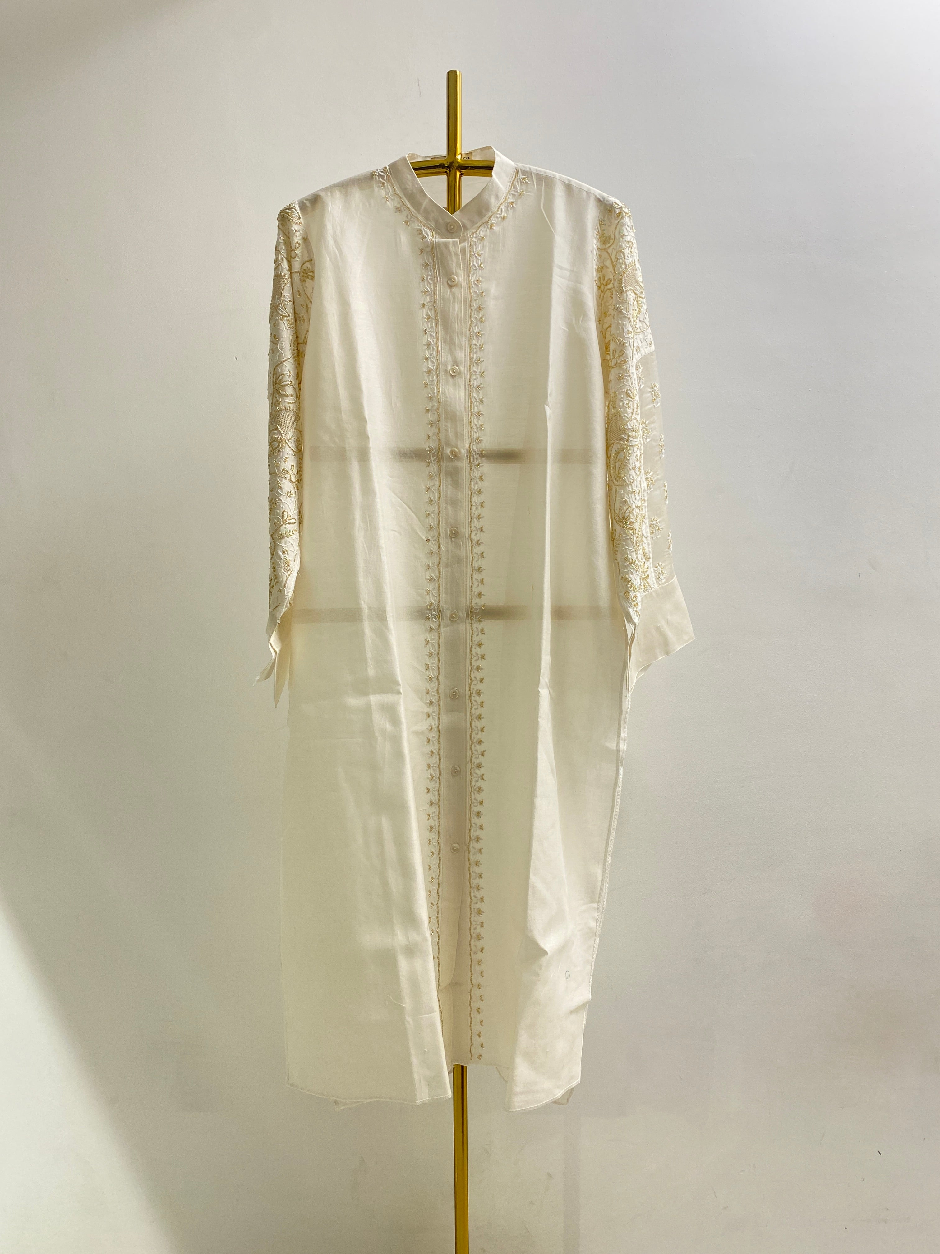 White Chanderi Chikankari Long Kurta