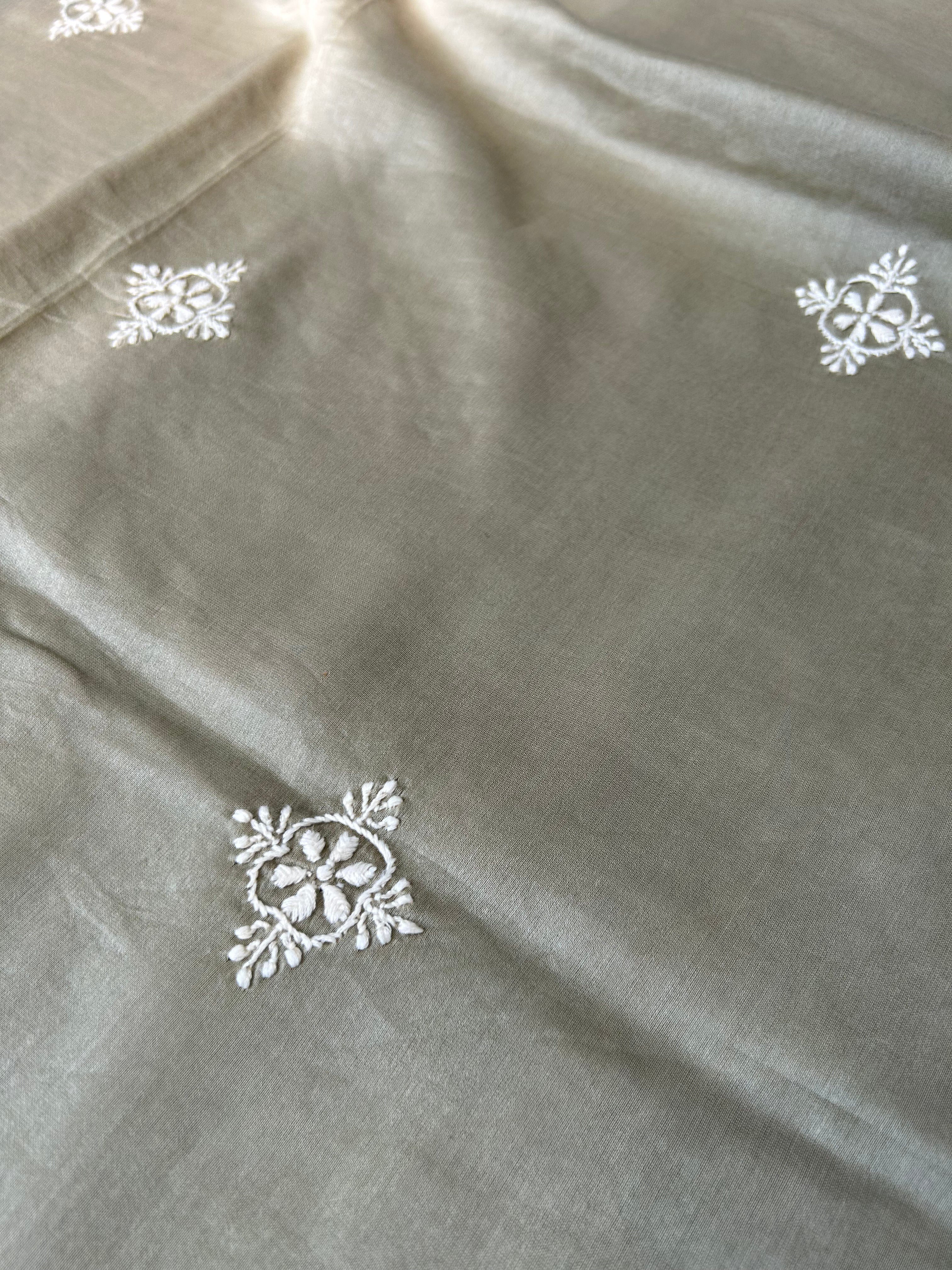 Green Chanderi Chikankari Mens Kurta