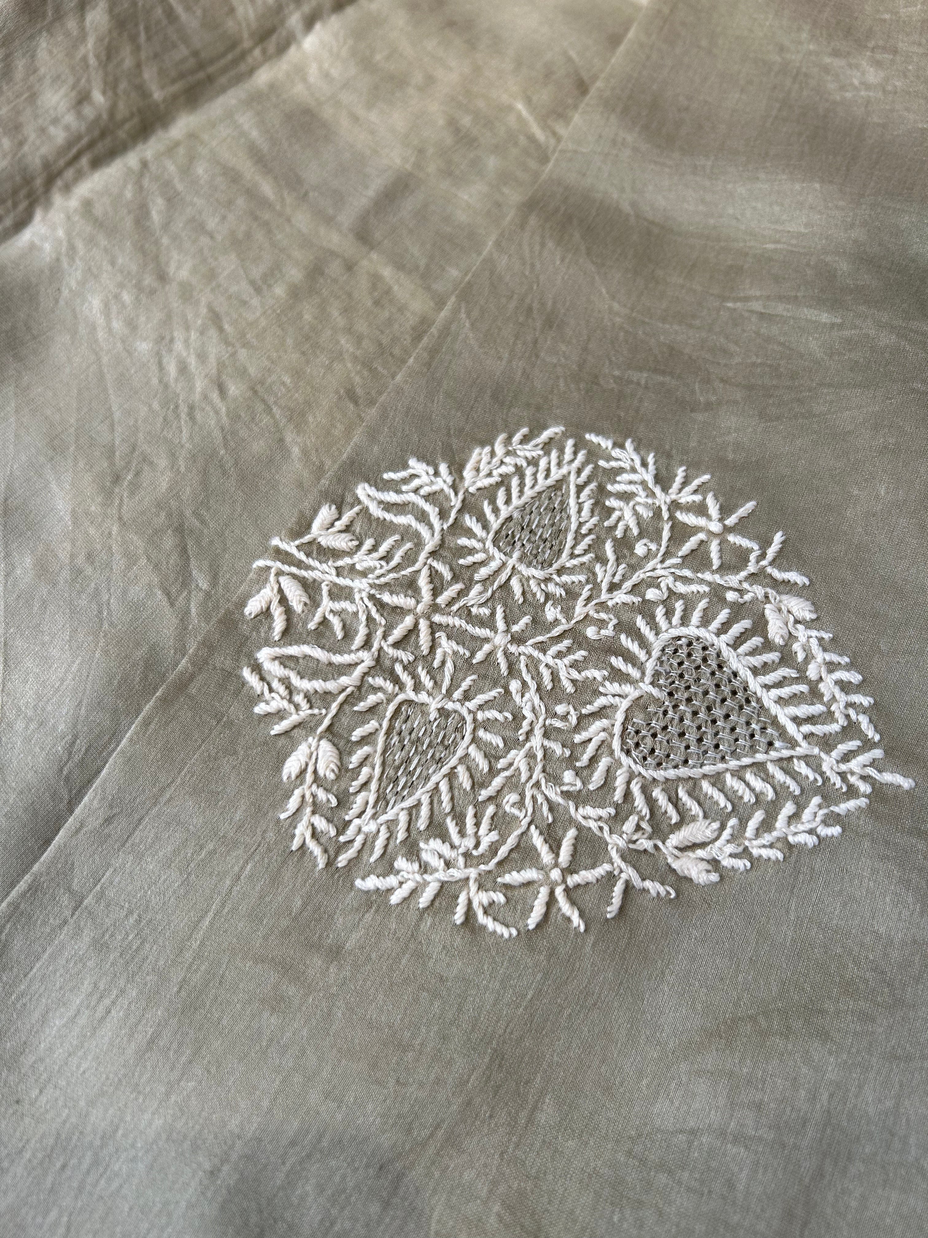 Green Chanderi Chikankari Mens Kurta