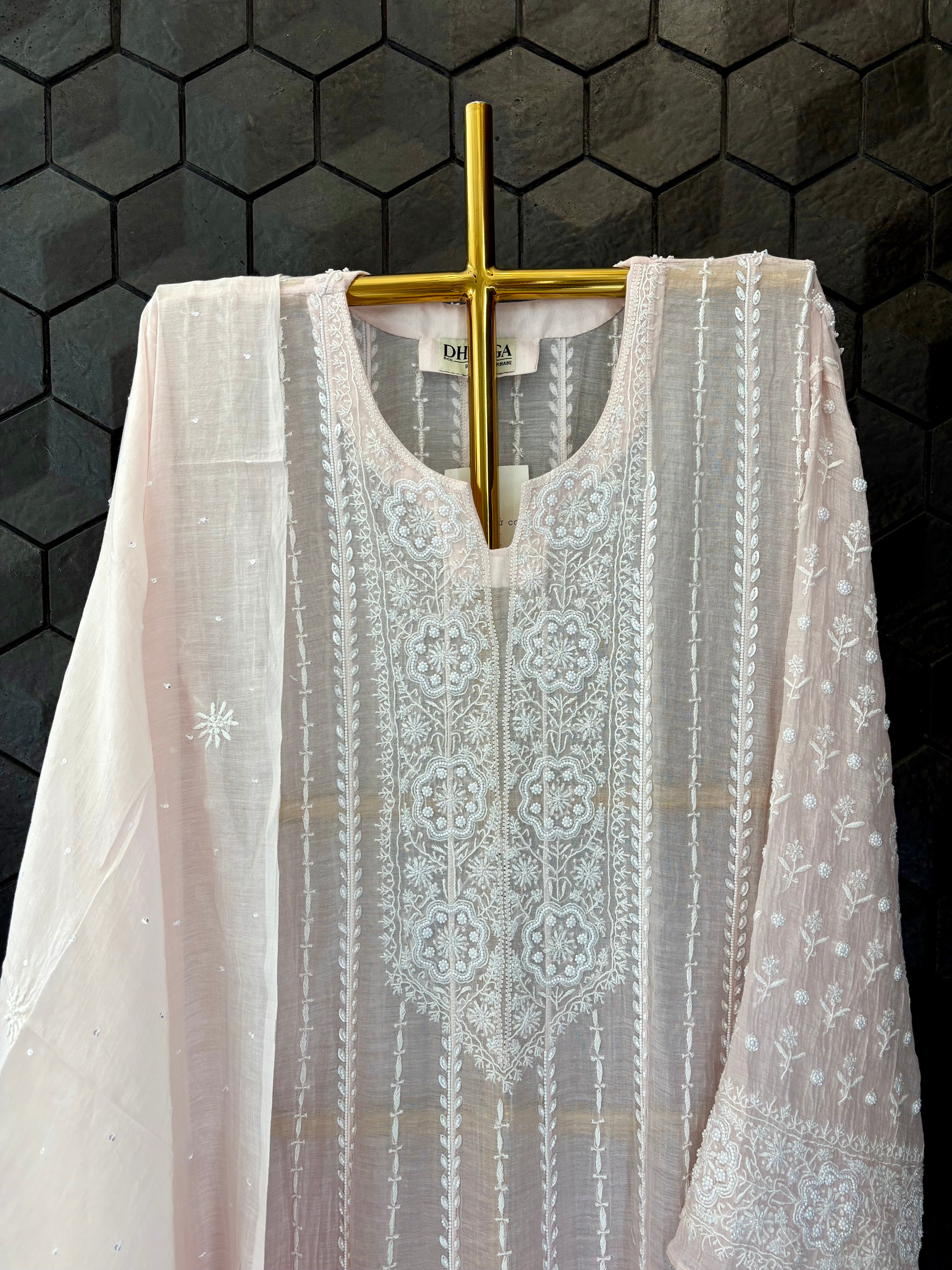 Pink Mul Chanderi Anarkali Set
