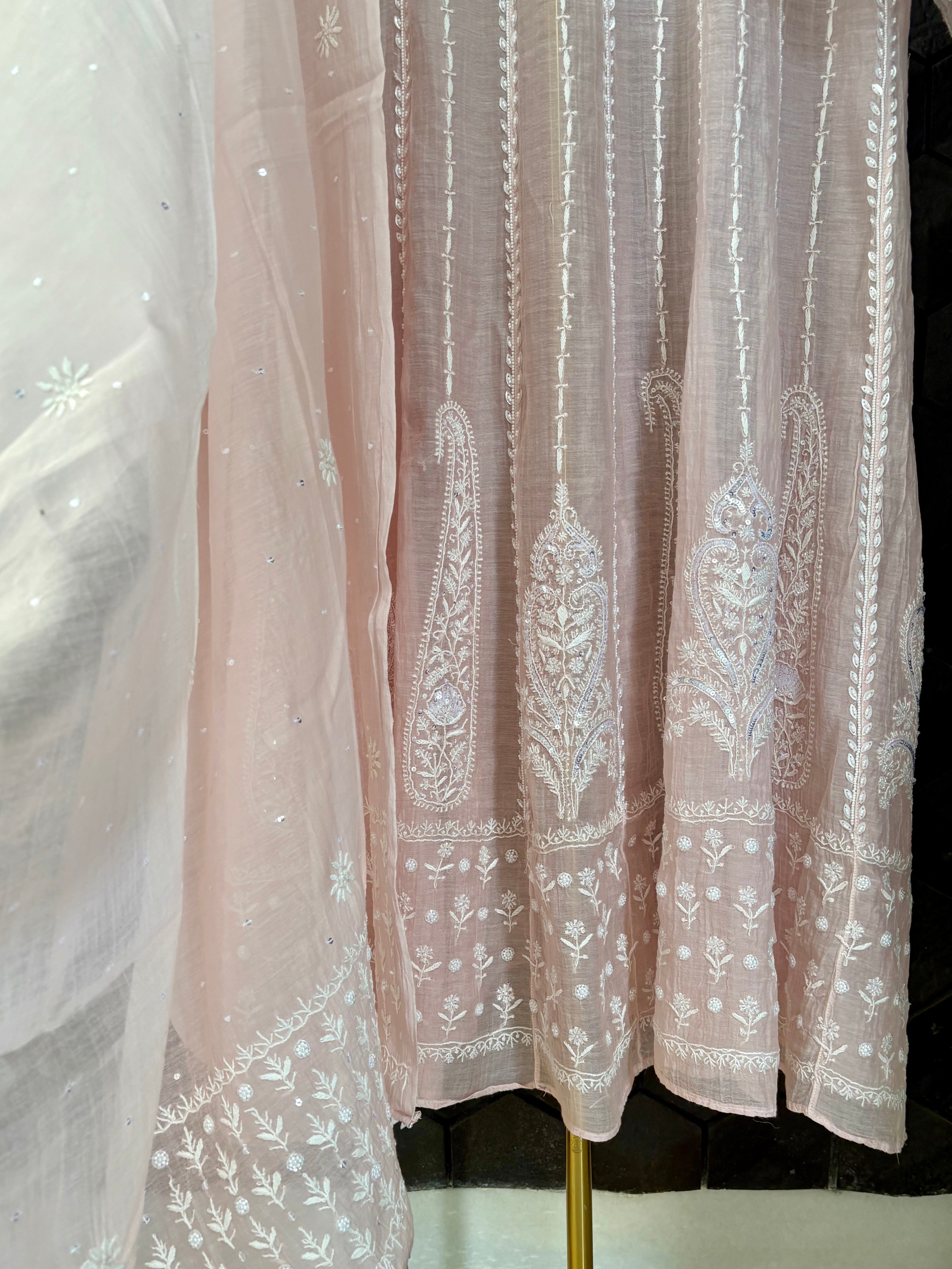Pink Mul Chanderi Anarkali Set