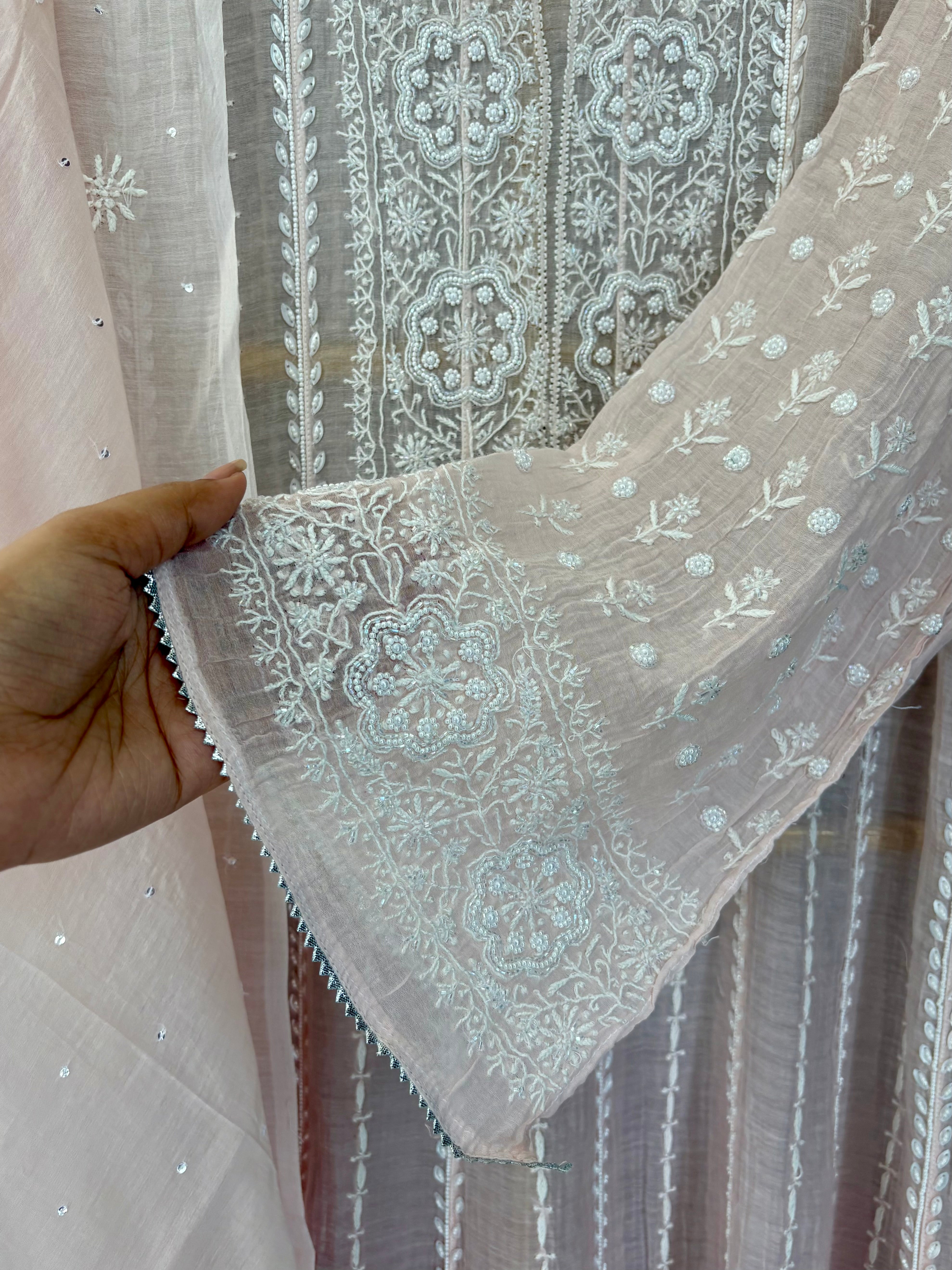 Pink Mul Chanderi Anarkali Set
