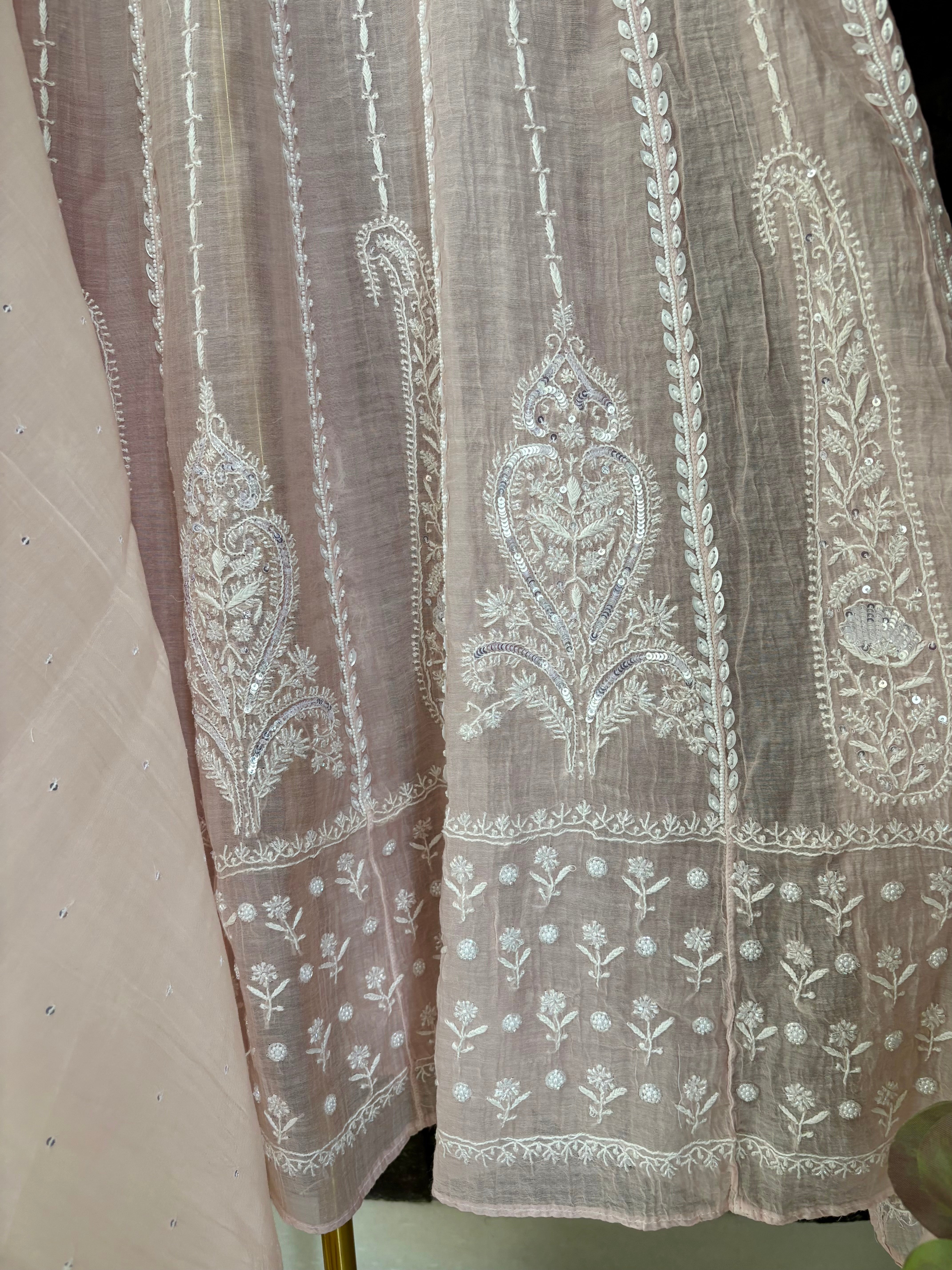 Pink Mul Chanderi Anarkali Set