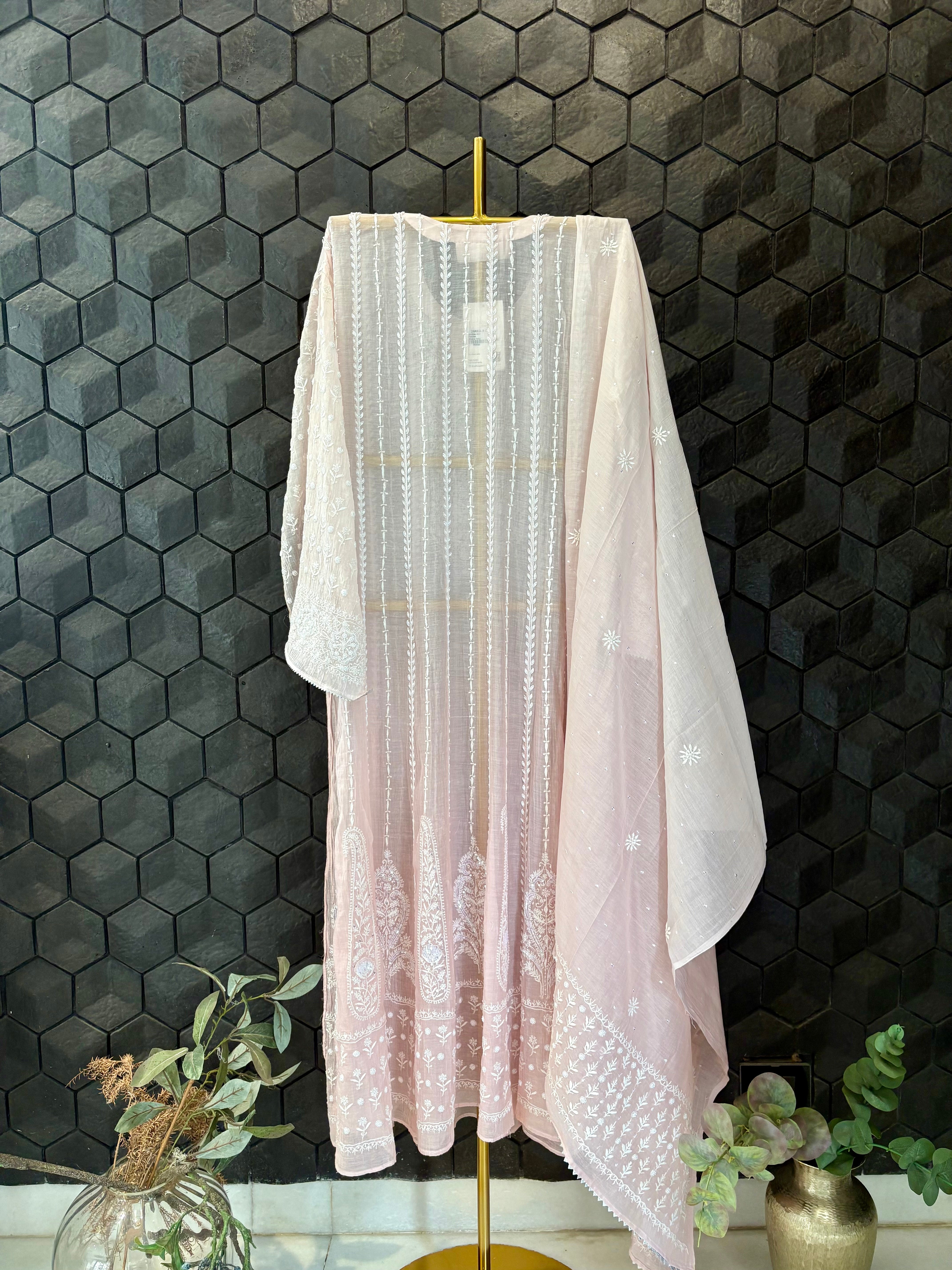 Pink Mul Chanderi Anarkali Set