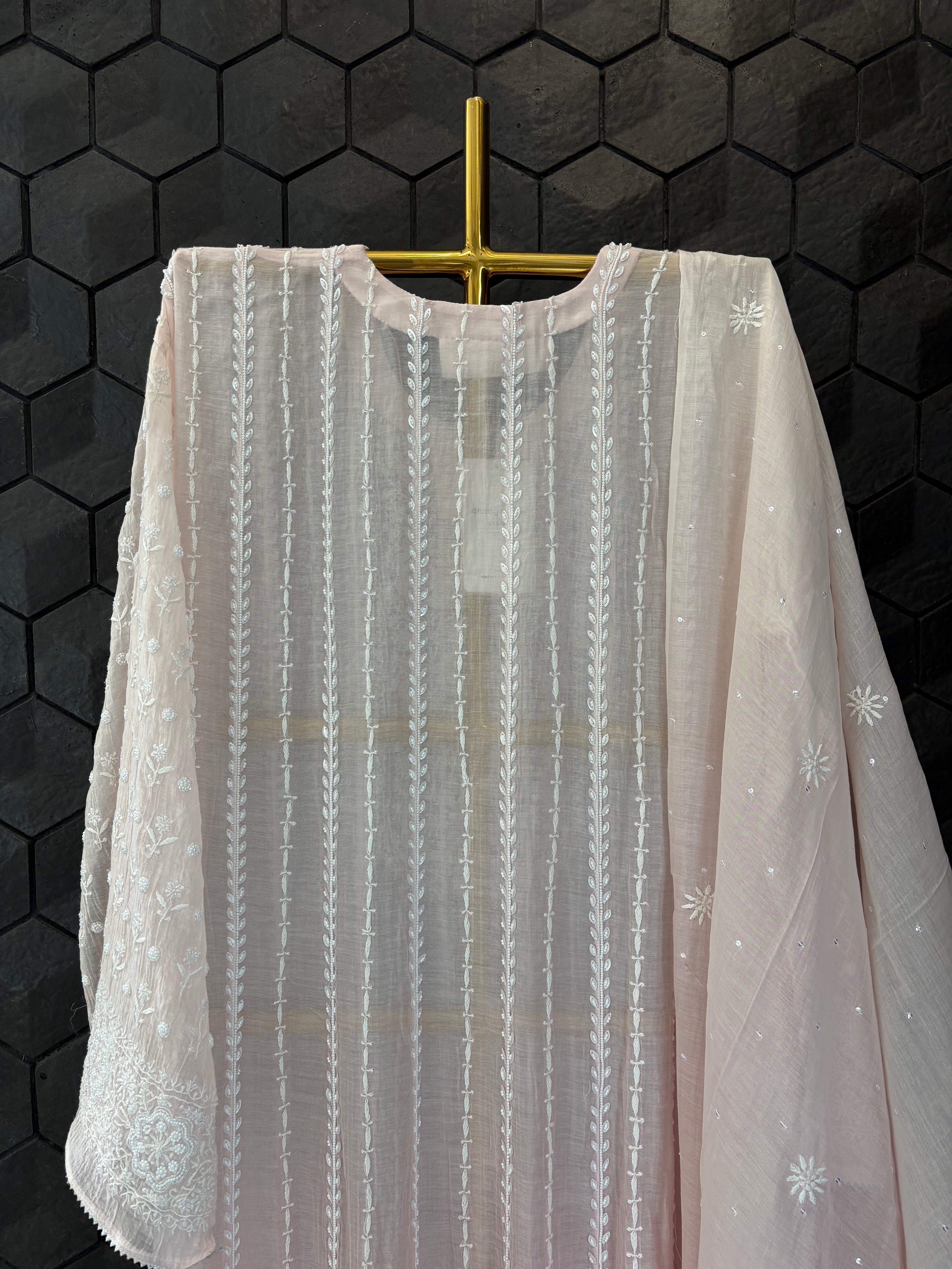 Pink Mul Chanderi Anarkali Set
