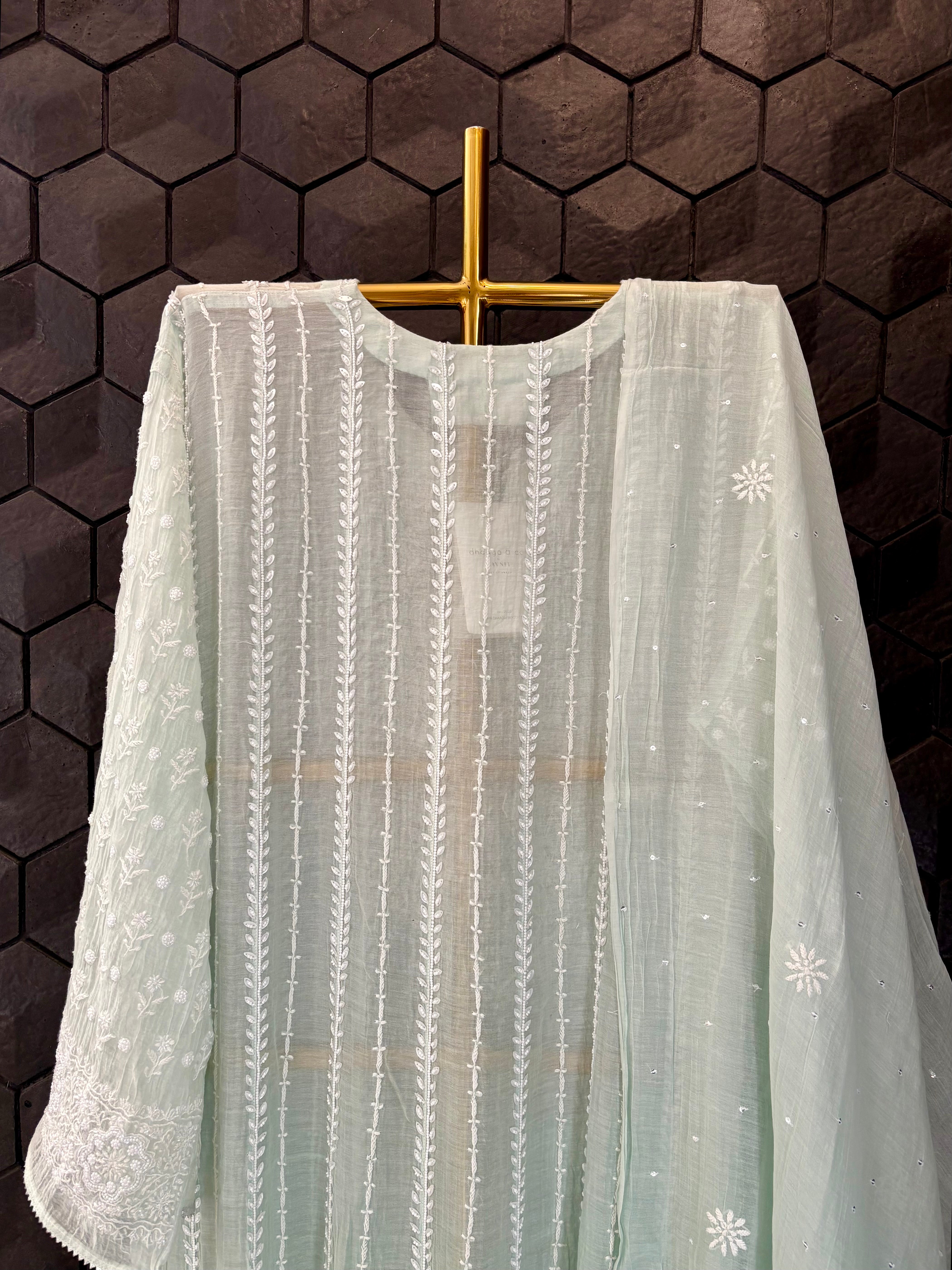 Sea Green Mul Chanderi Anarkali Set