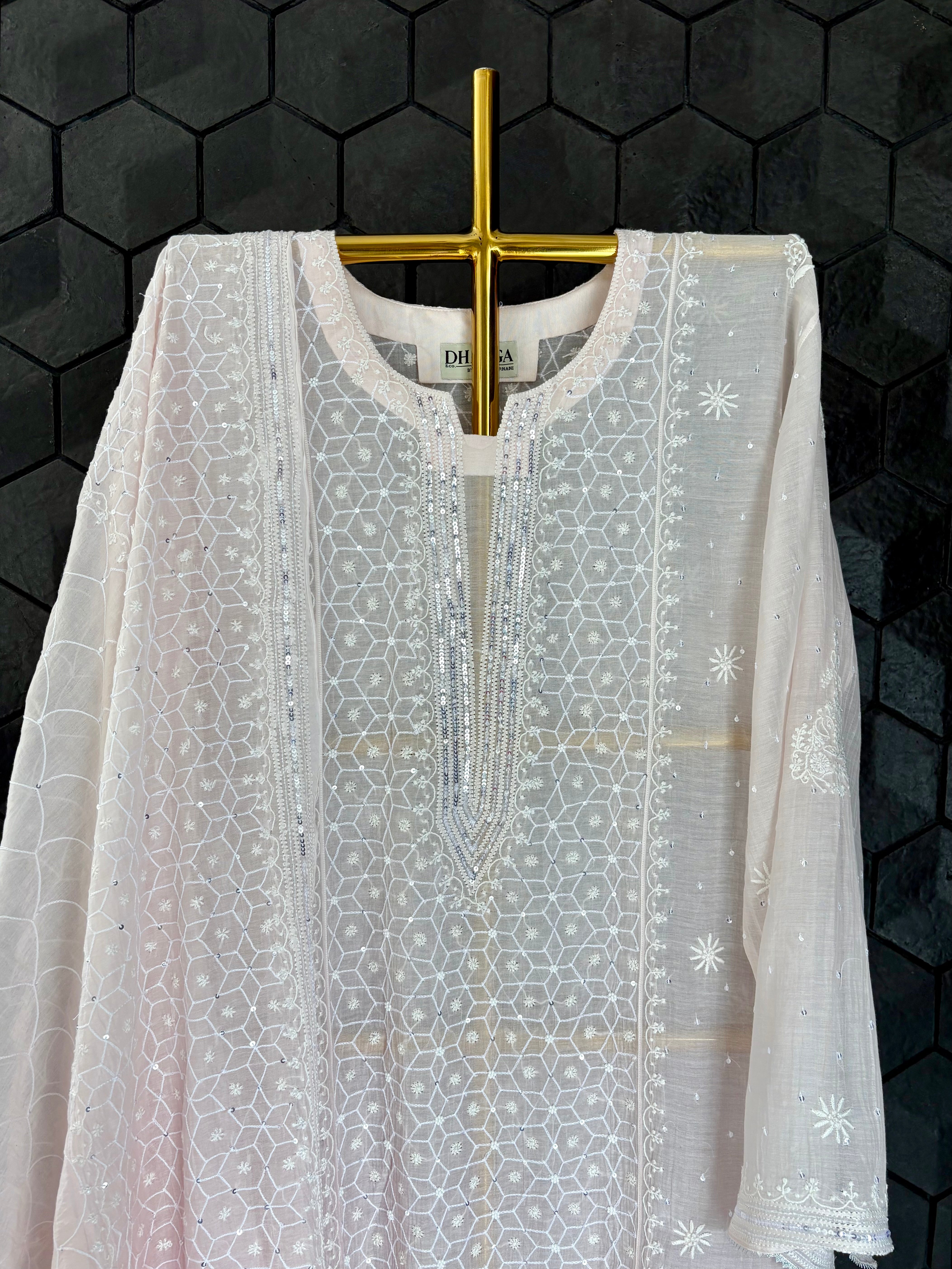 Pink Chikankari Mul Chanderi Kurta Set