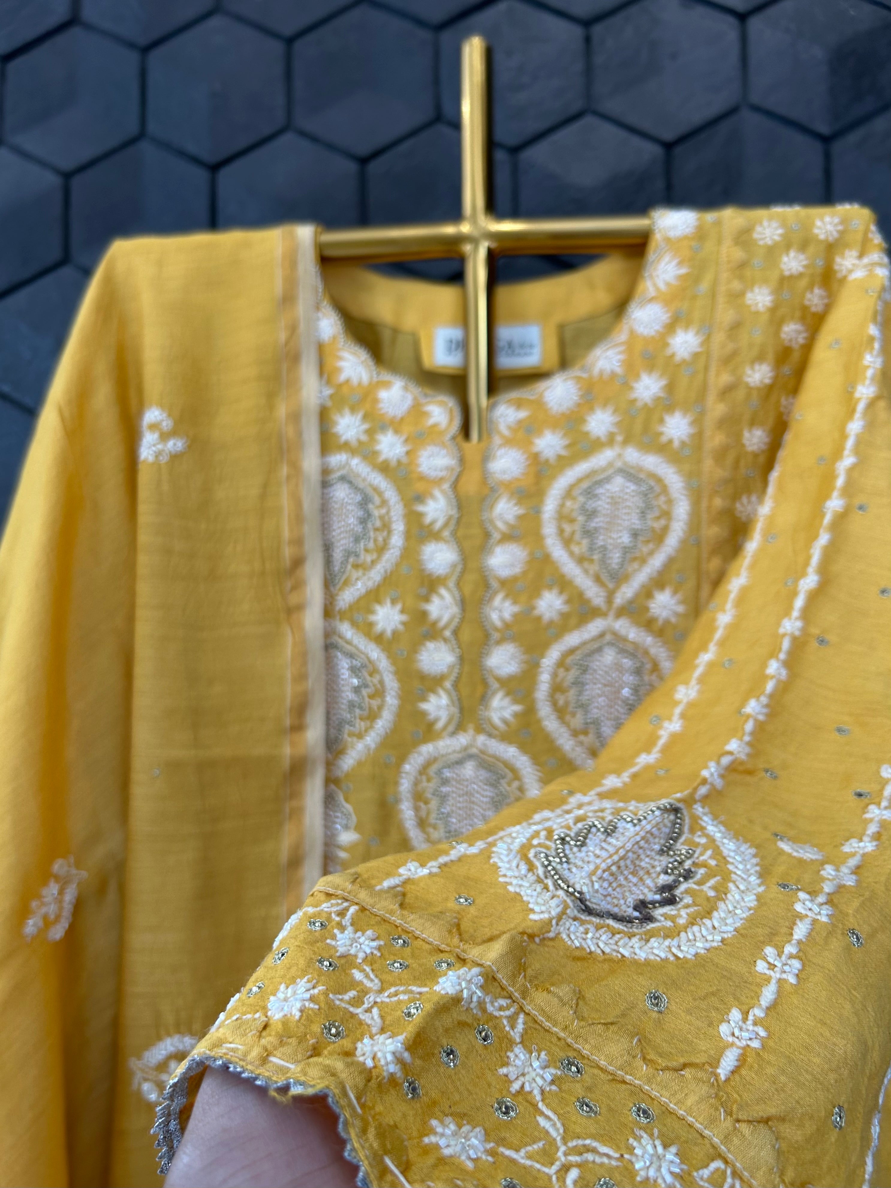 Mustard Chikankari Kurta Set