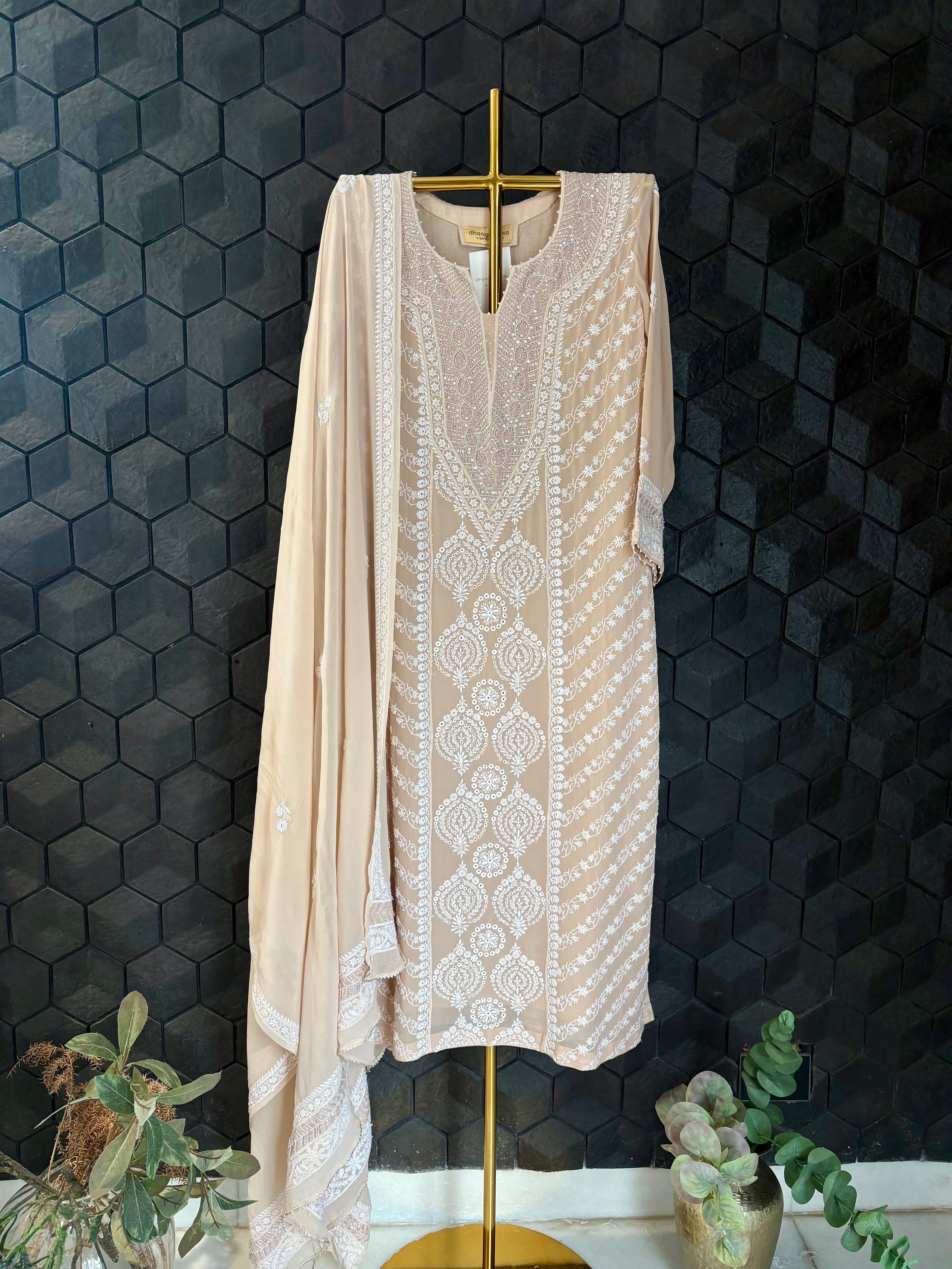 Peach Chikankari Suit Set