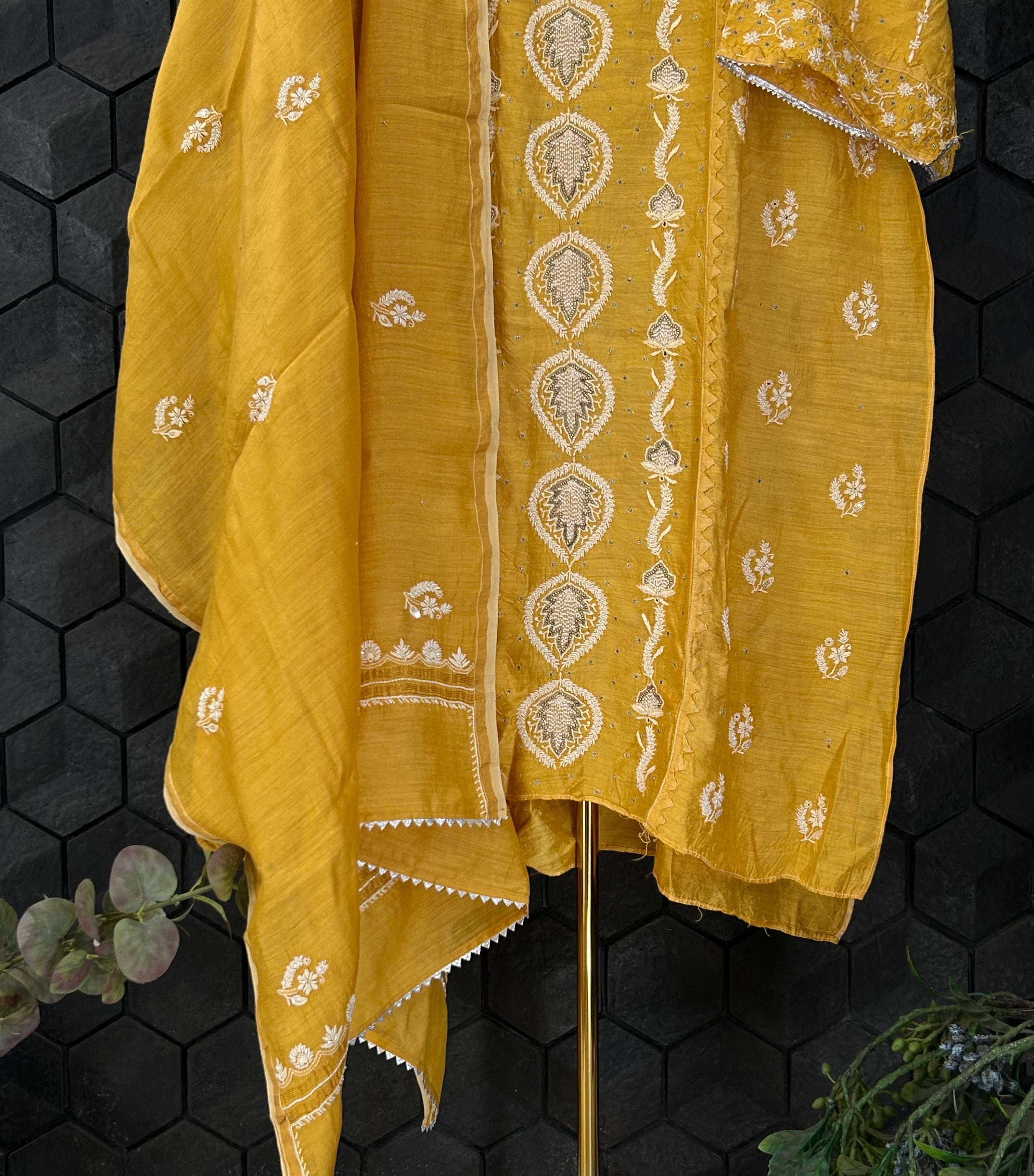 Mustard Chikankari Kurta Set