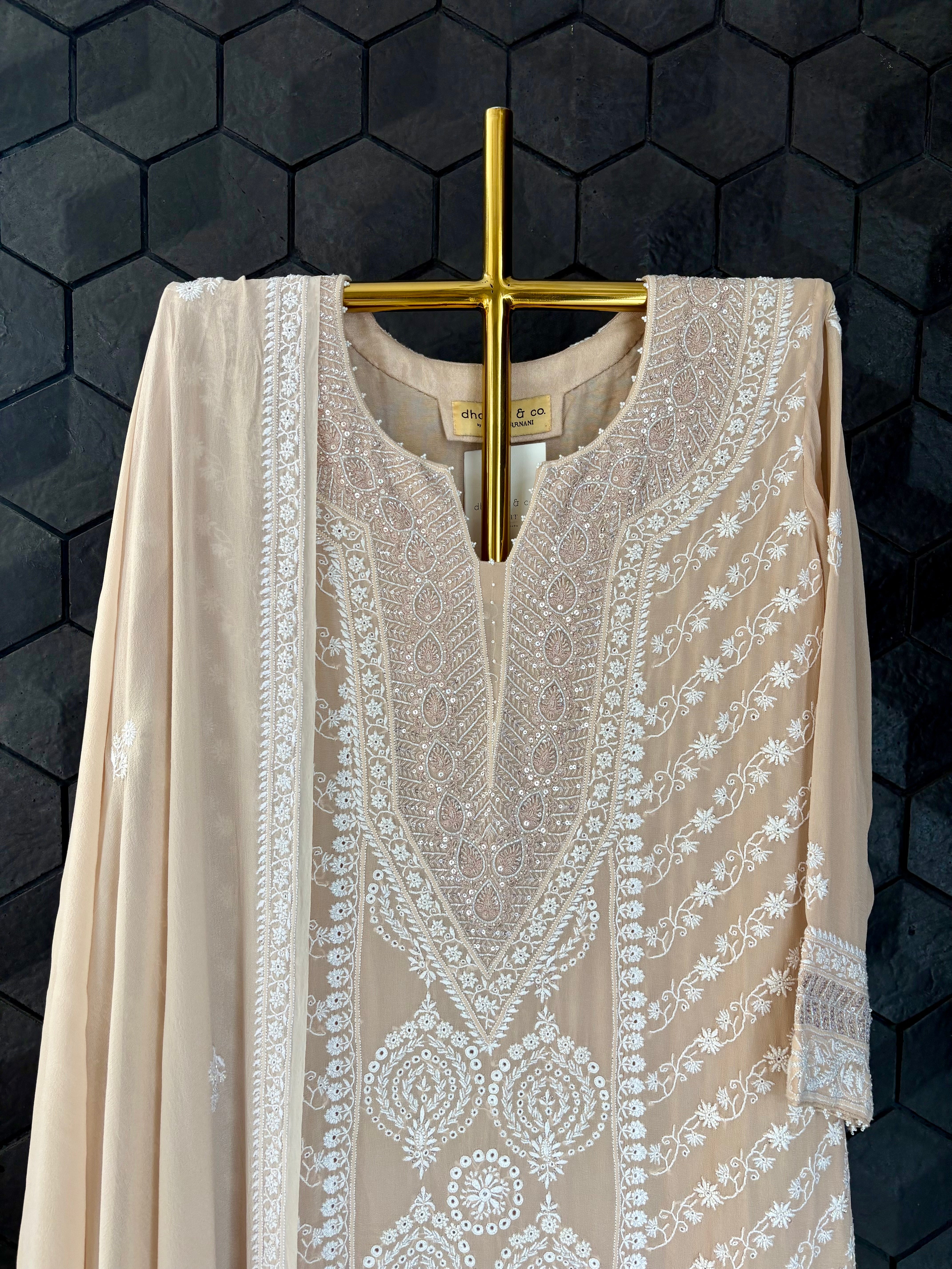 Peach Chikankari Suit Set