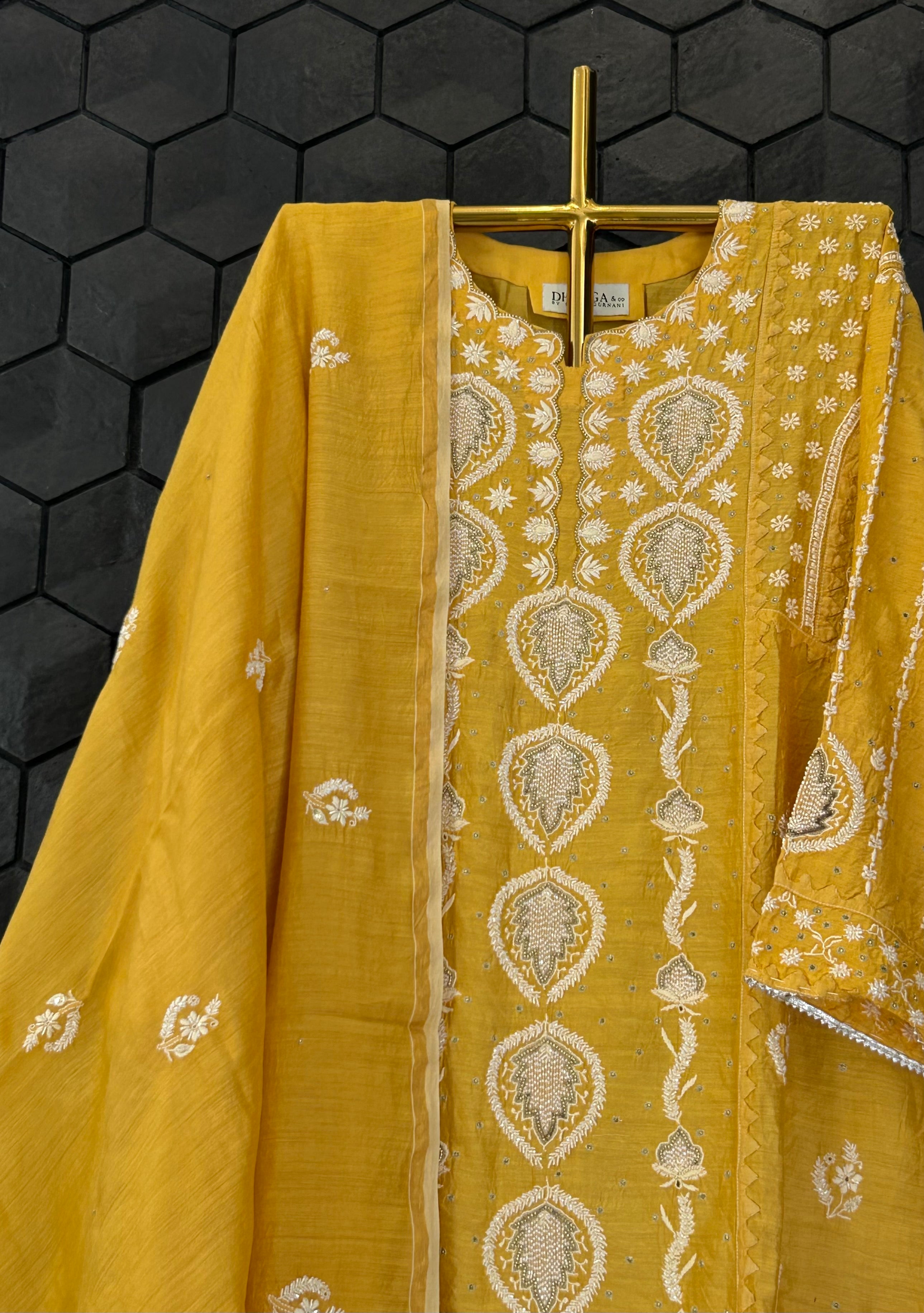 Mustard Chikankari Kurta Set