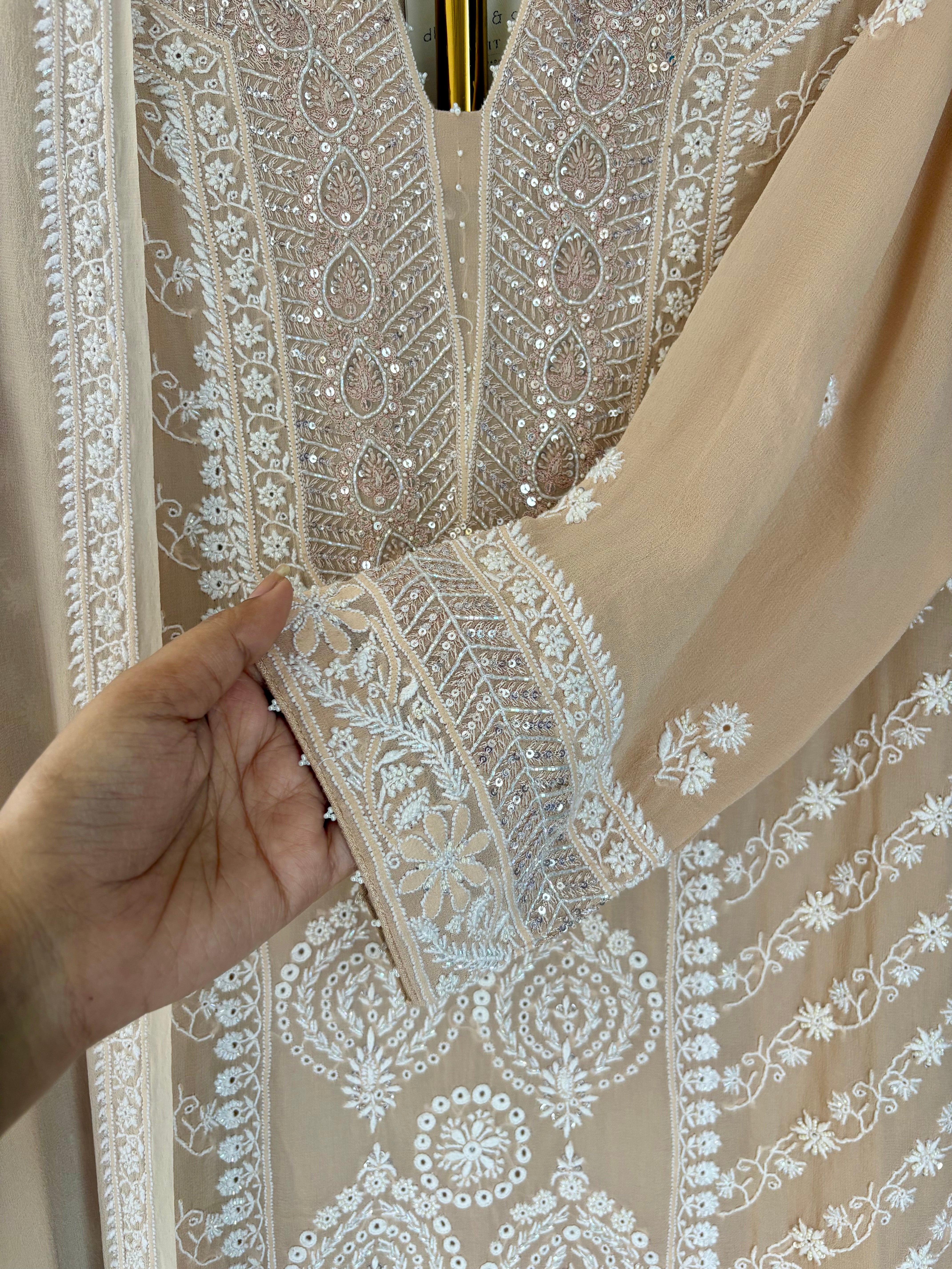 Peach Chikankari Suit Set