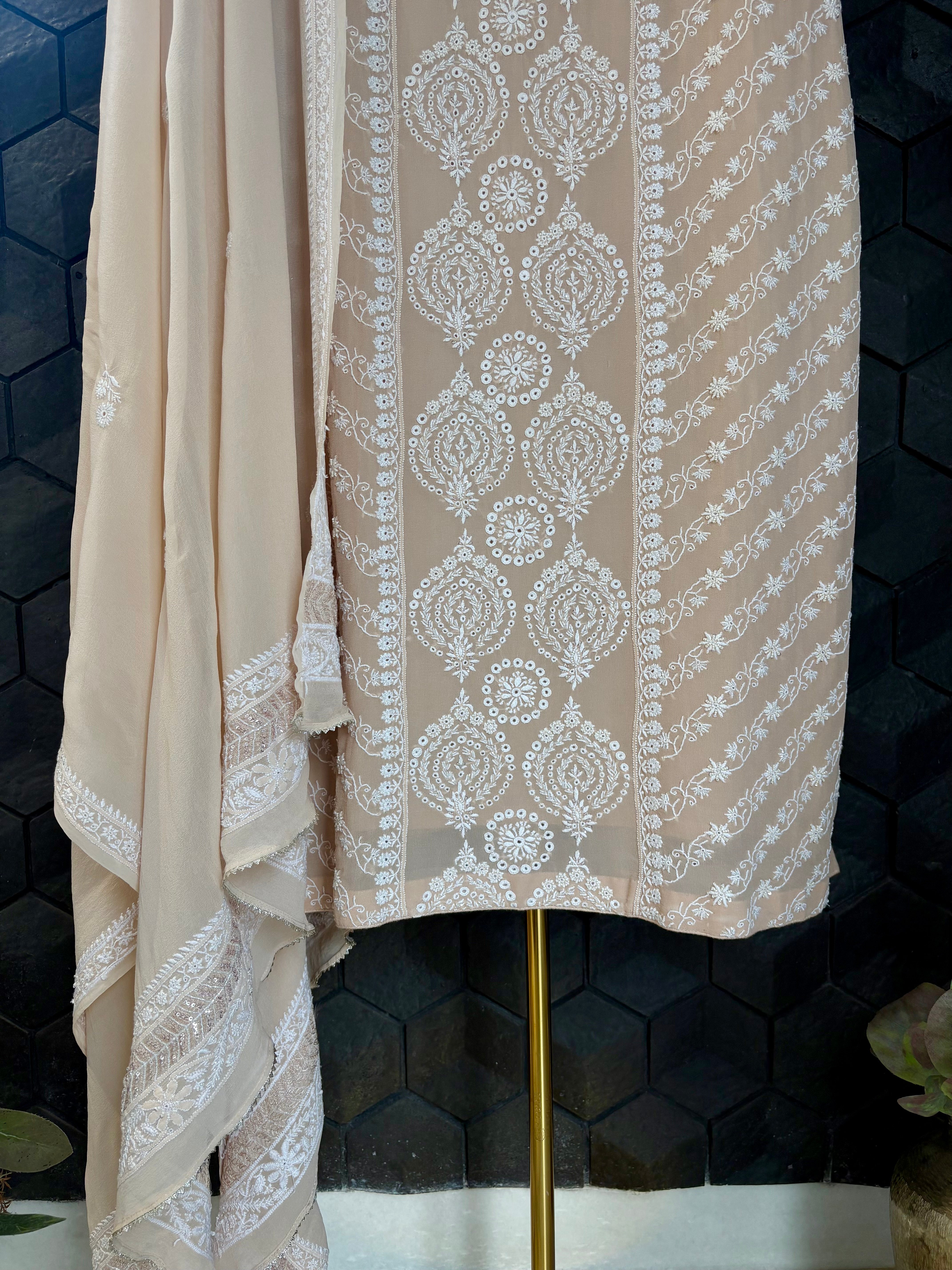 Peach Chikankari Suit Set