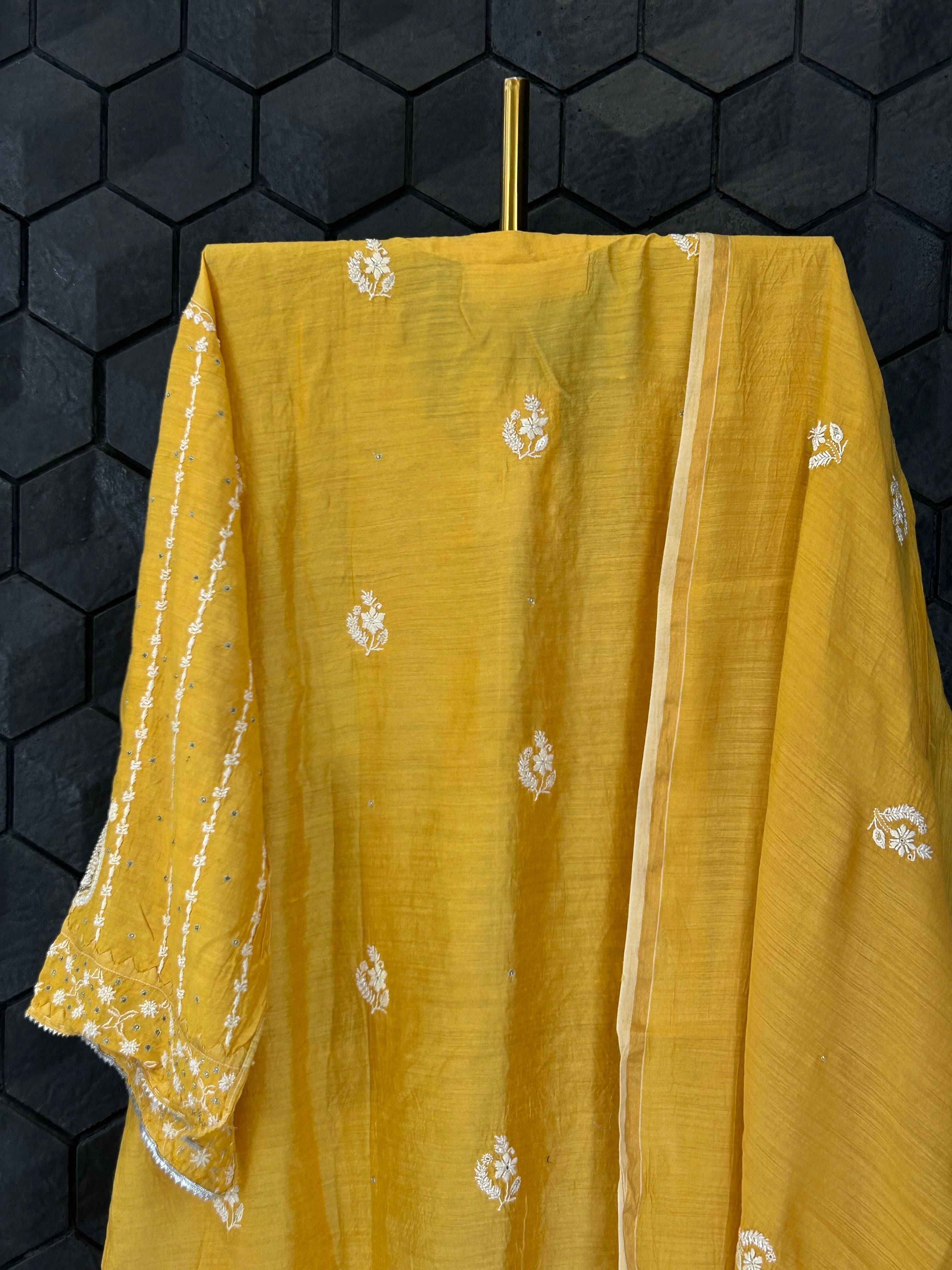 Mustard Chikankari Kurta Set