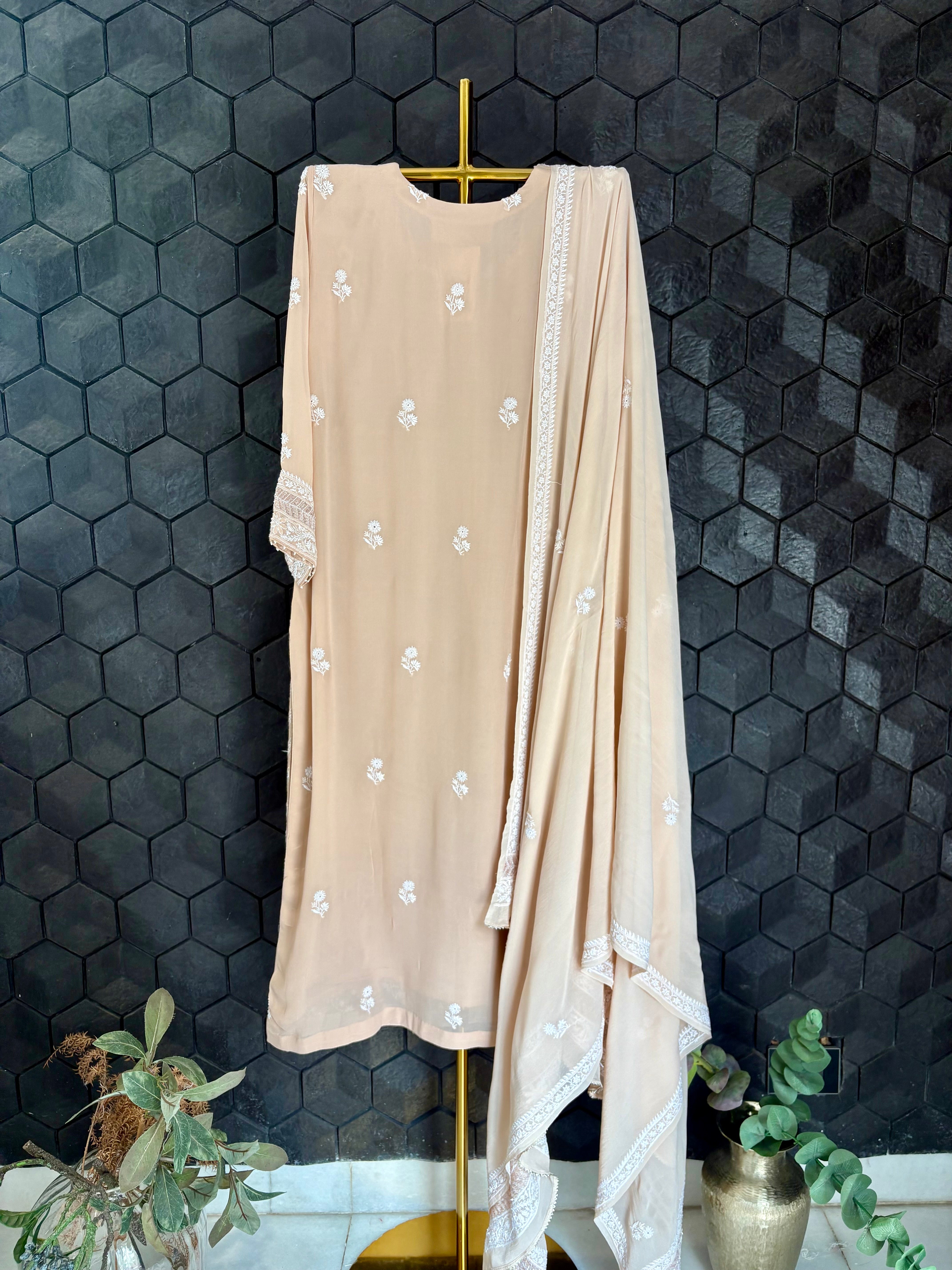 Peach Chikankari Suit Set
