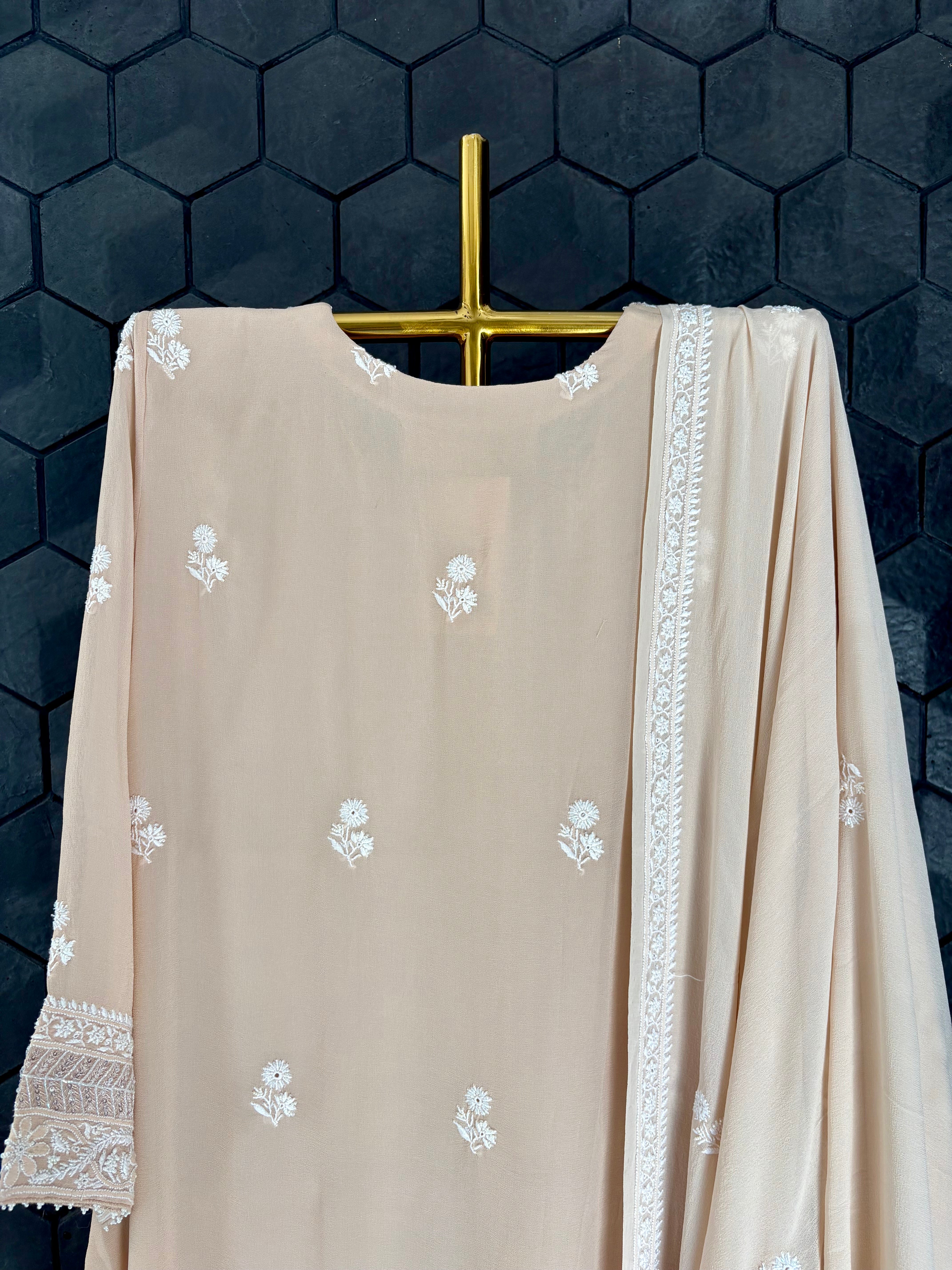 Peach Chikankari Suit Set