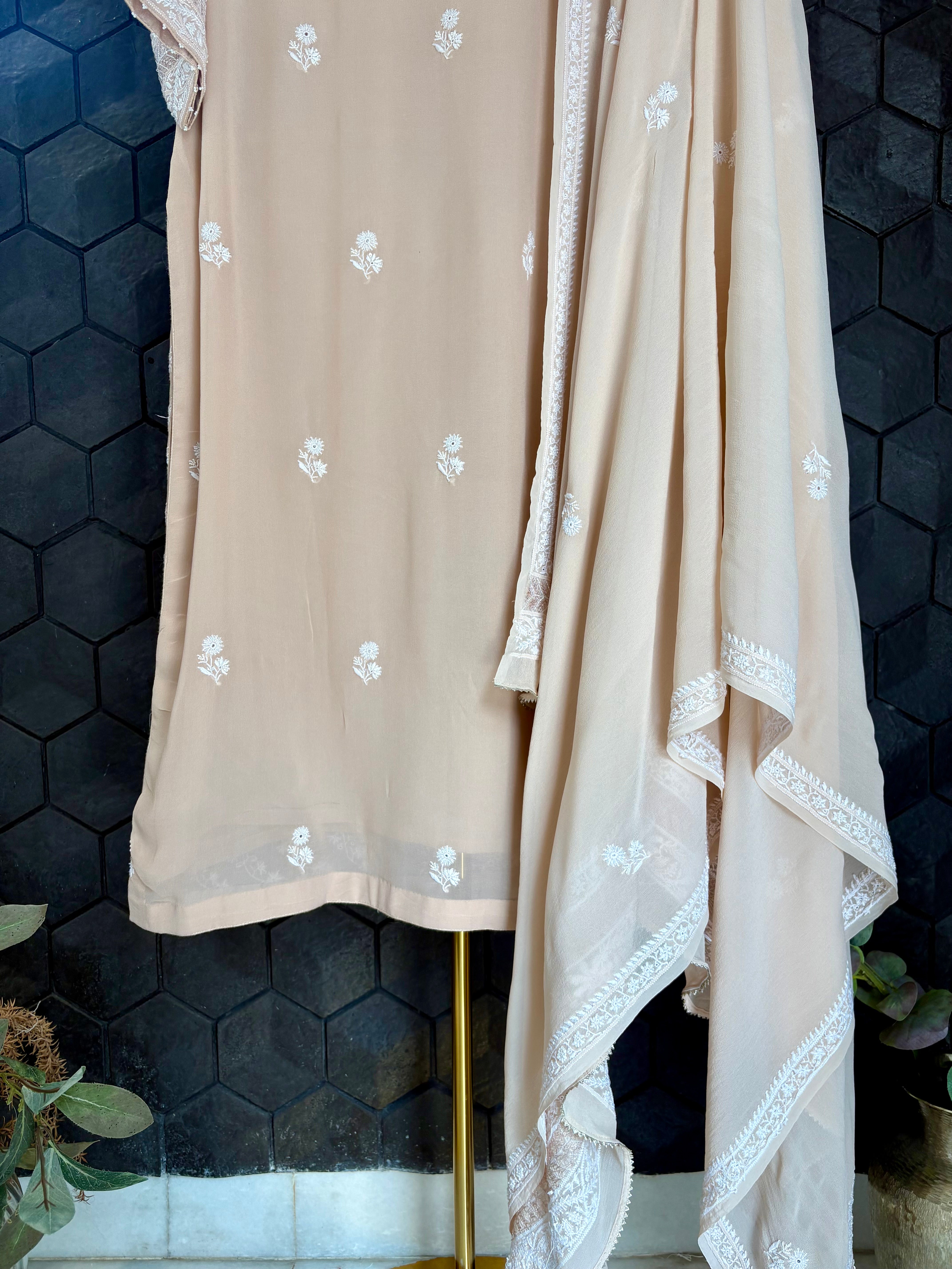 Peach Chikankari Suit Set
