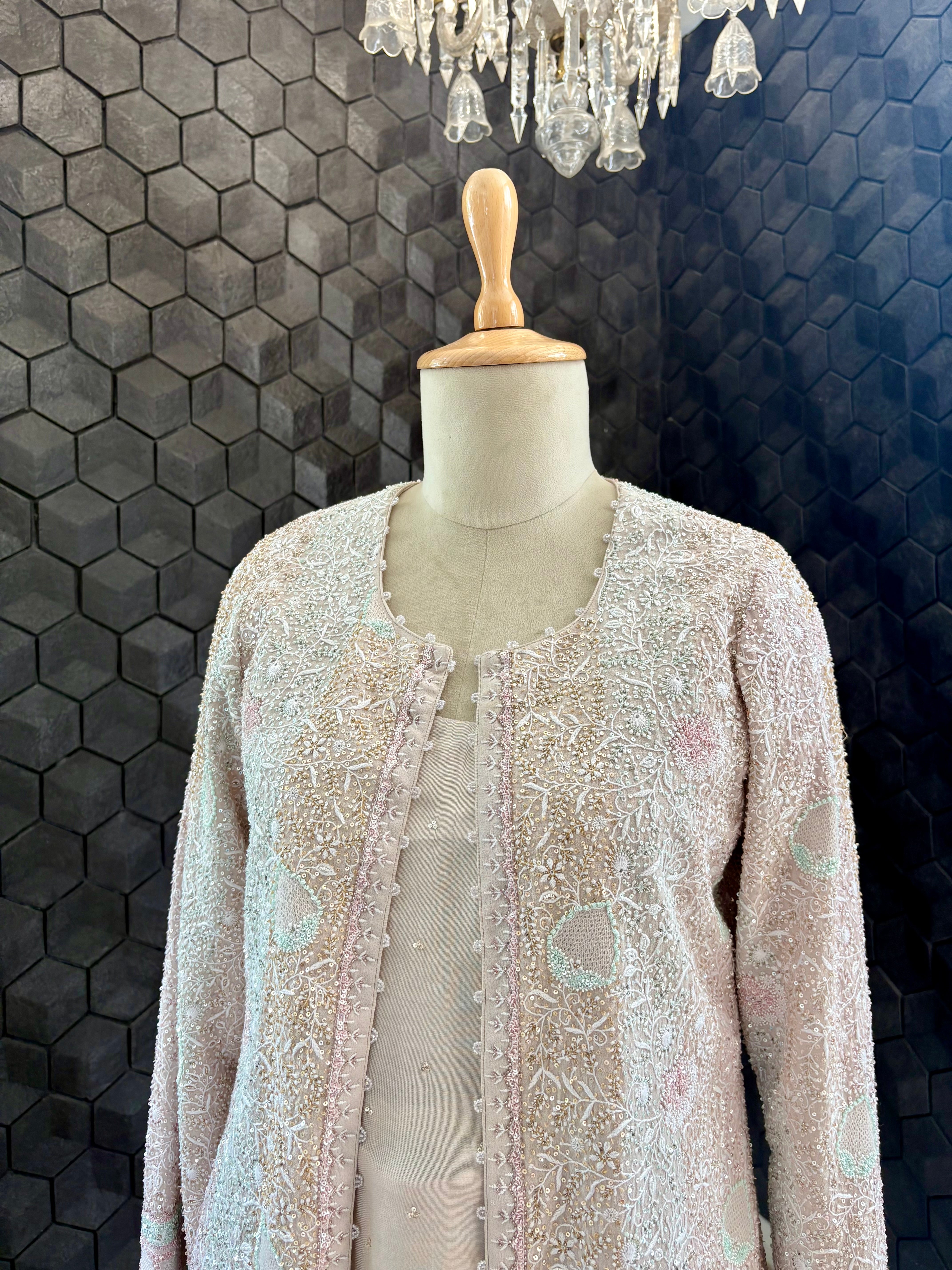 IVORY CHIKANKARI GILET SET