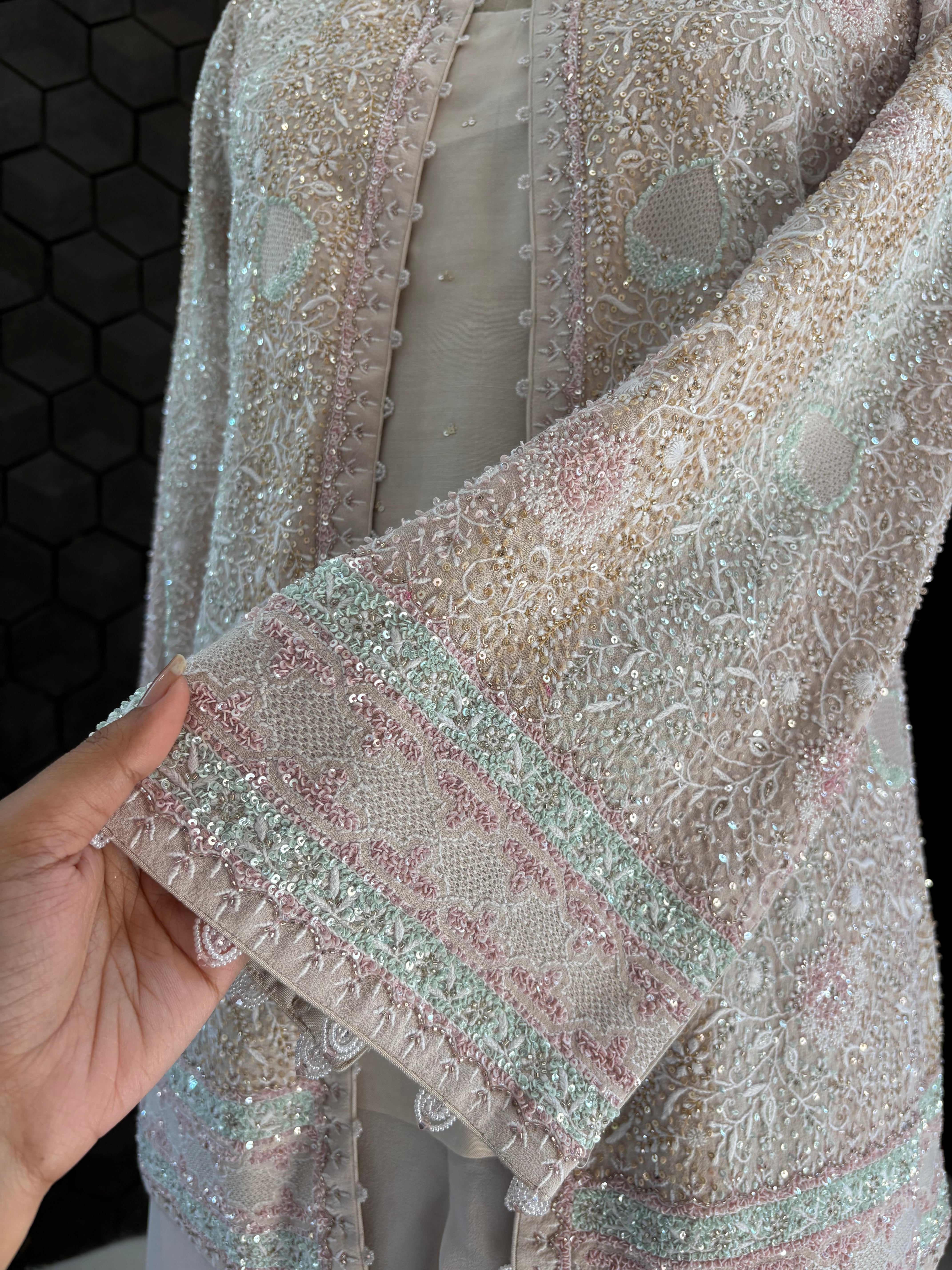 IVORY CHIKANKARI GILET SET