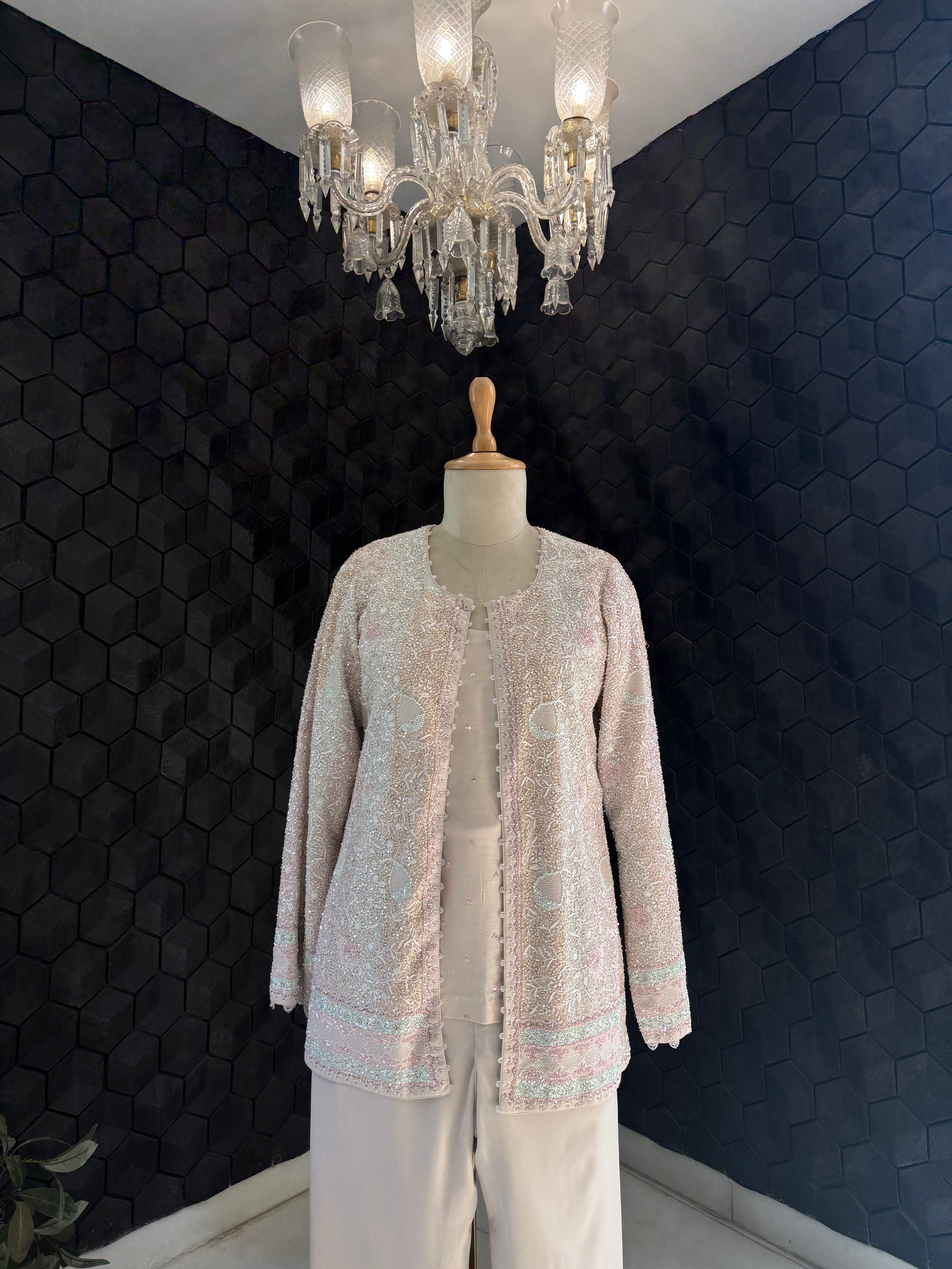 IVORY CHIKANKARI GILET SET