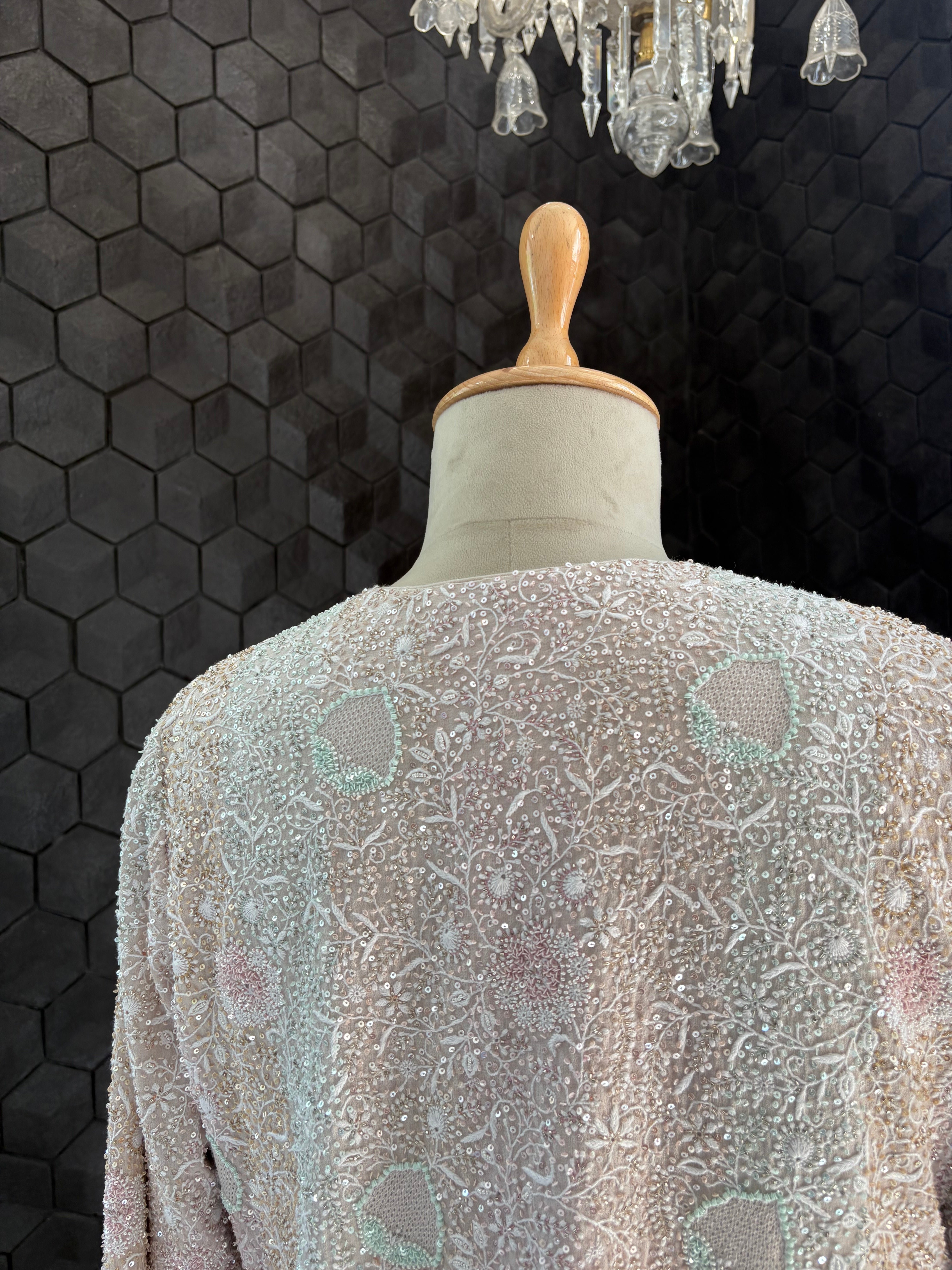 IVORY CHIKANKARI GILET SET