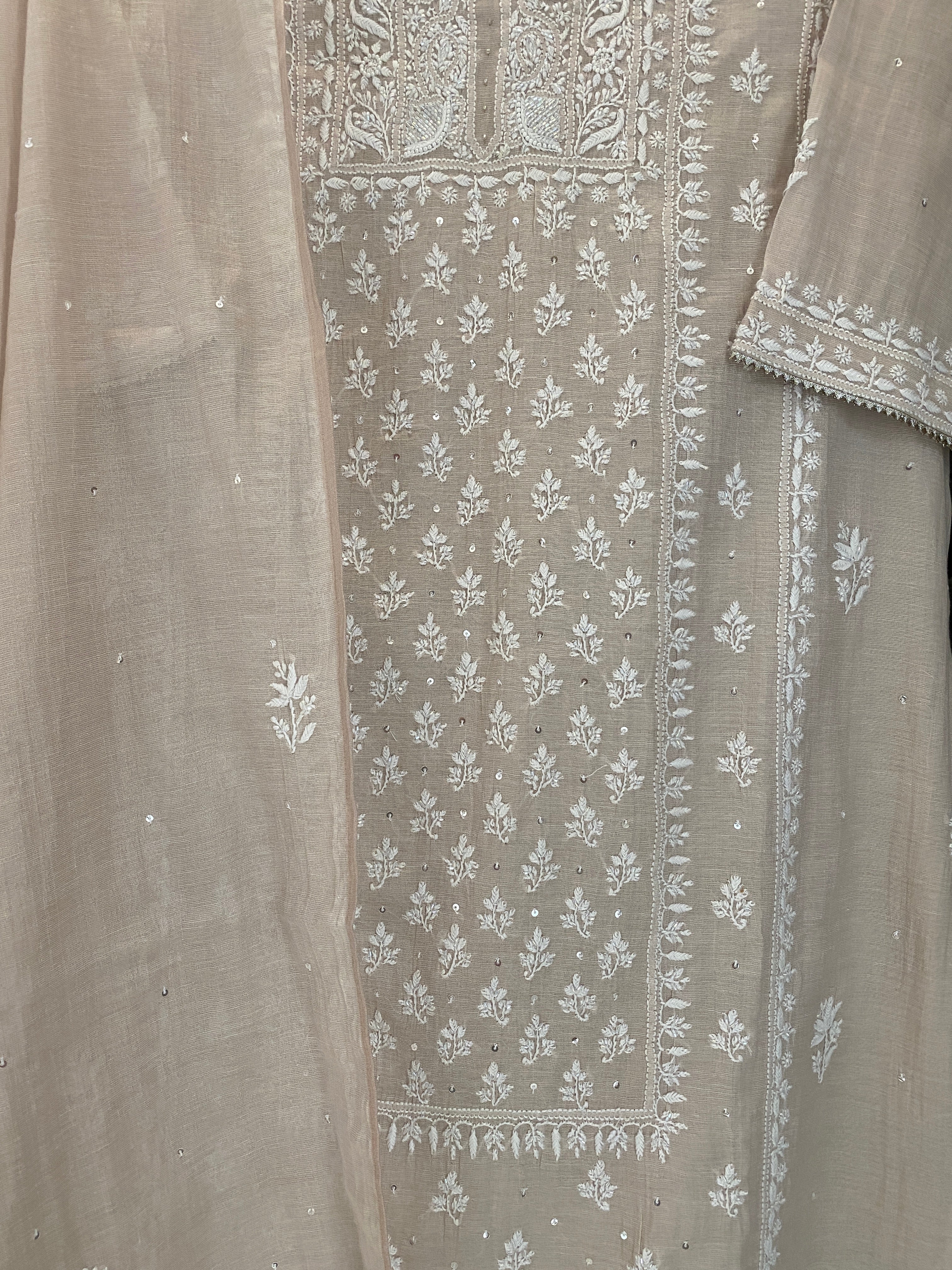 Natural Copper Tissue Chikankari Suit Set