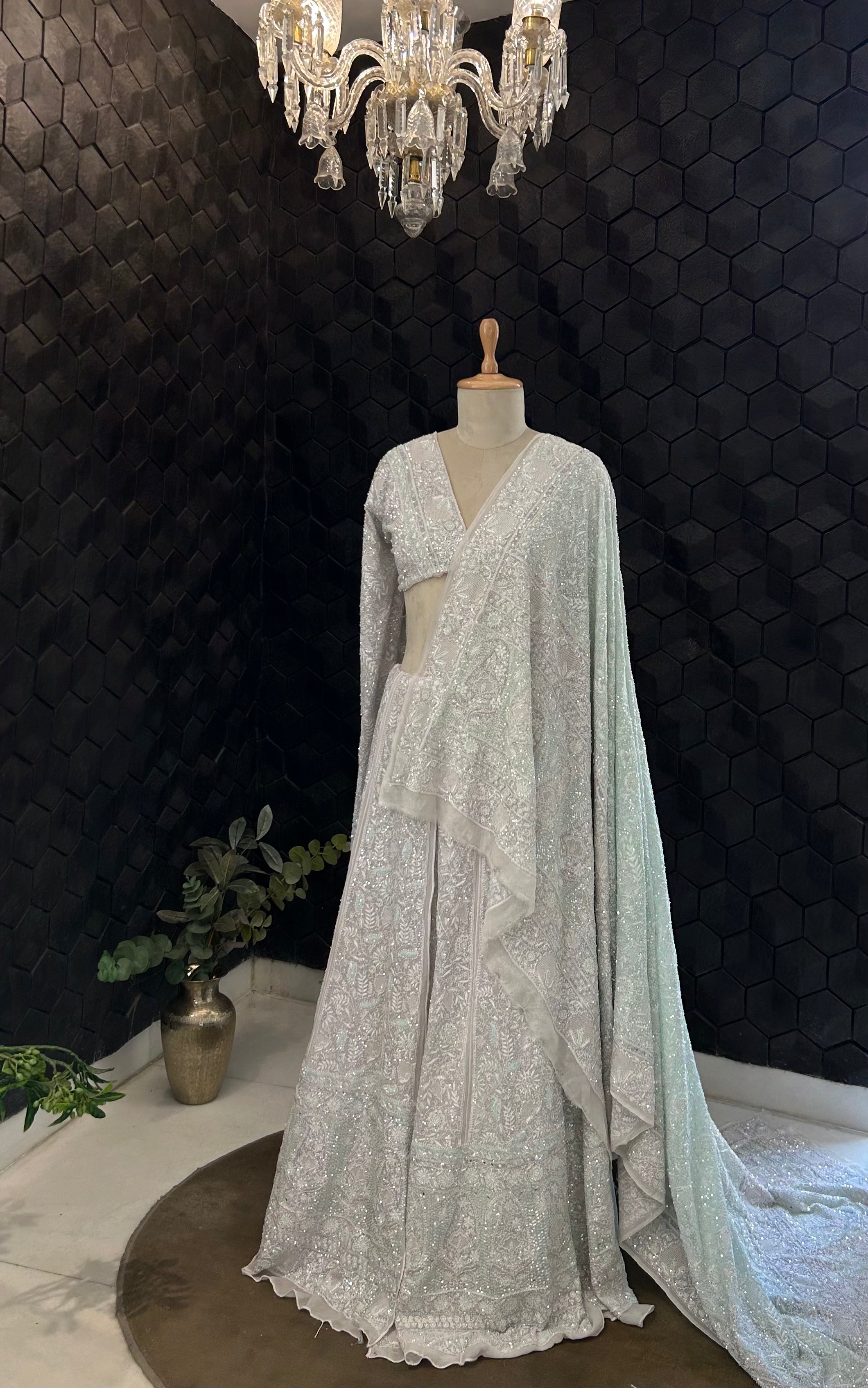 Grey CHIKANKARI PREMIUM LEHENGA Set