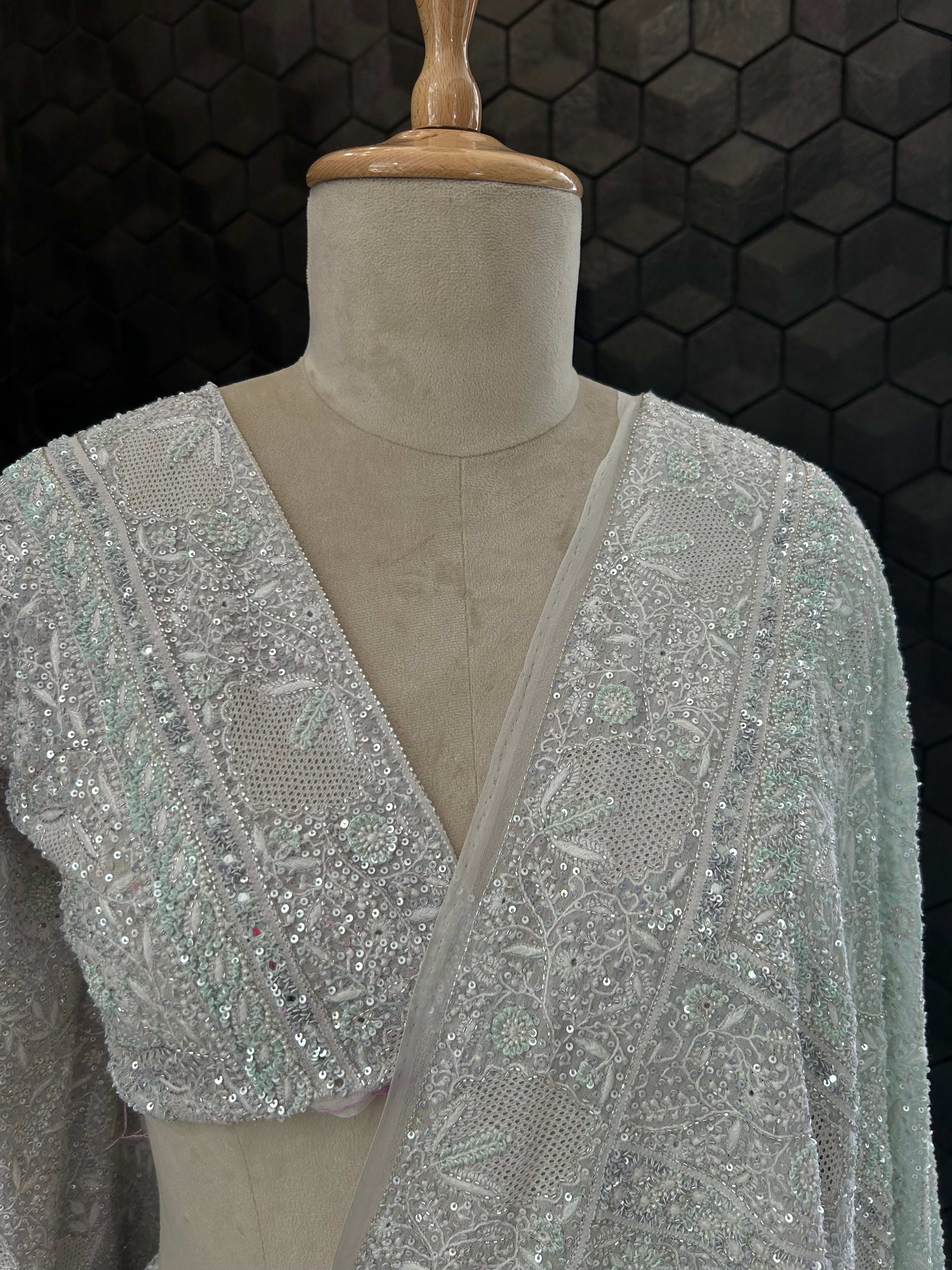 Grey CHIKANKARI PREMIUM LEHENGA Set