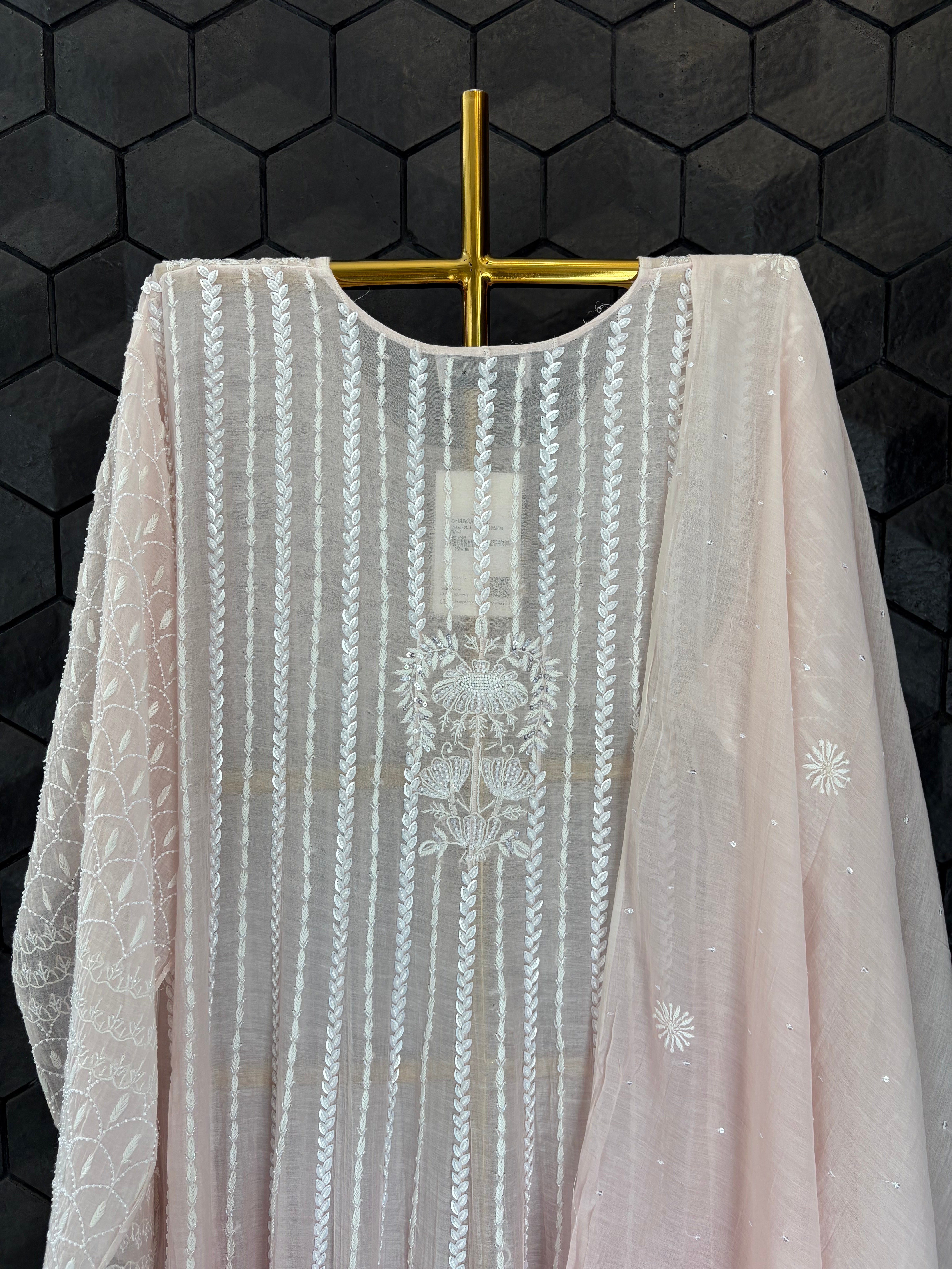 Pink Mul Chanderi Chikankari Anarkali Set