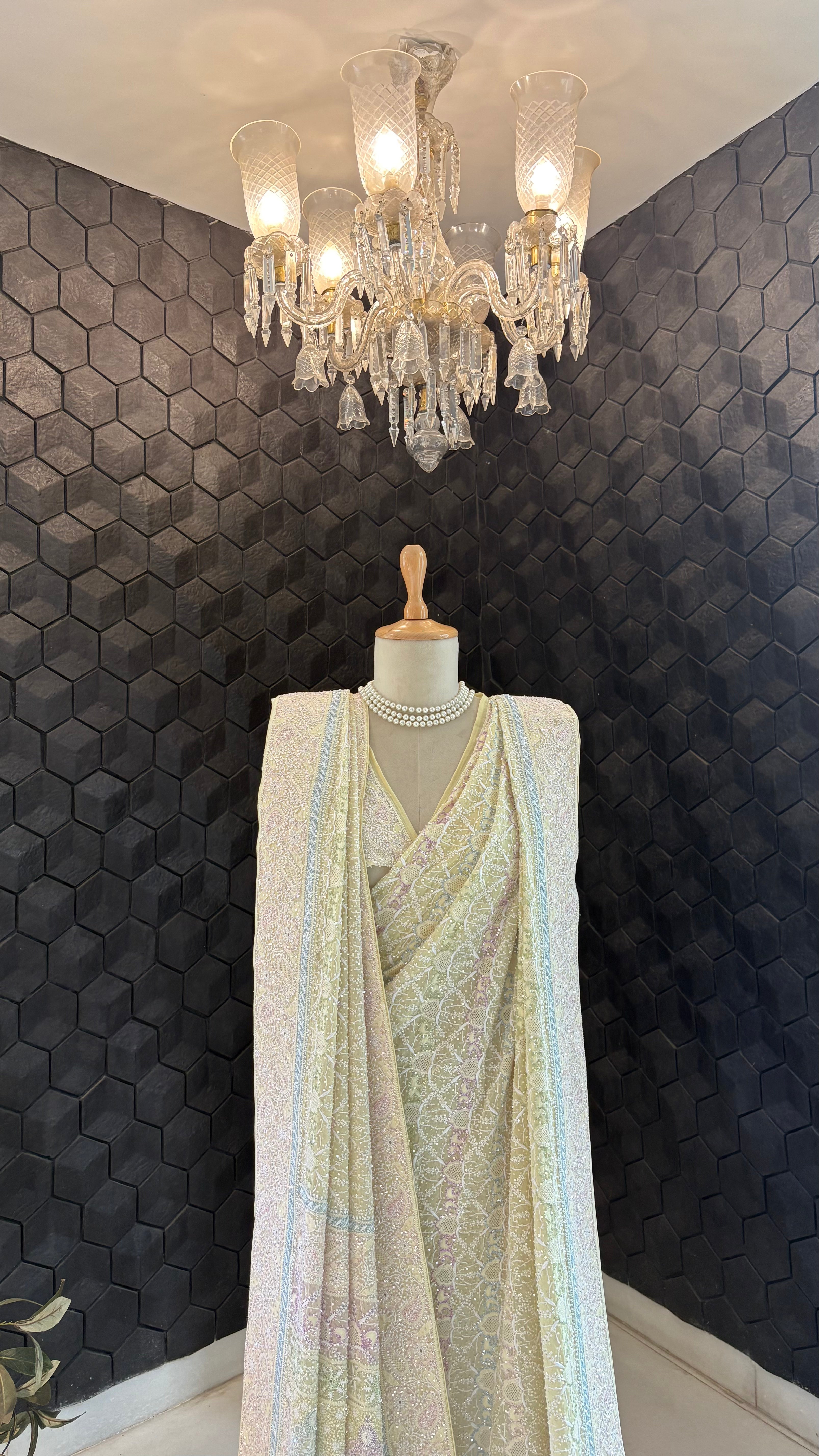 Yellow georgette ek-taar chikankari Saree
