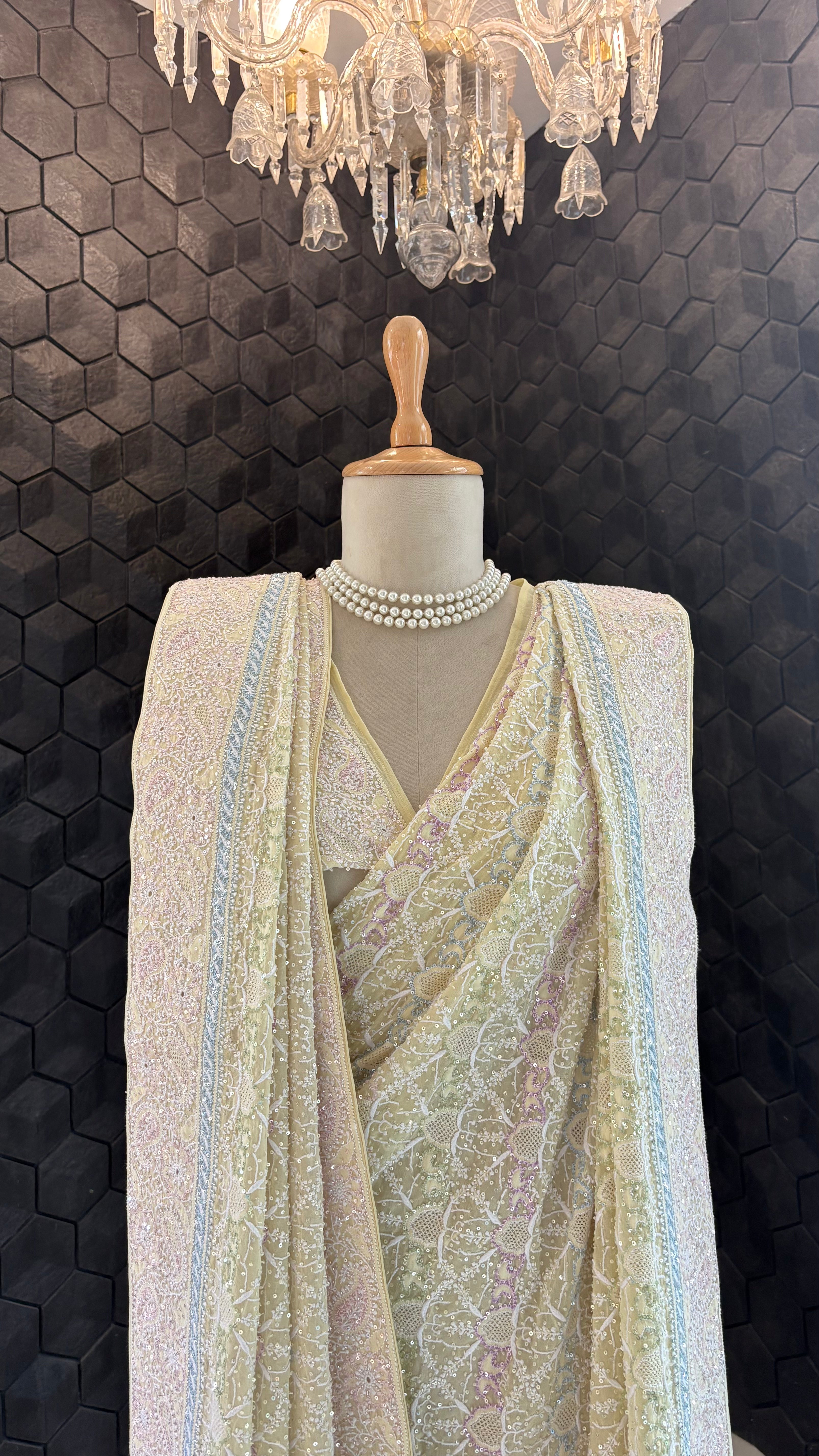 Yellow georgette ek-taar chikankari Saree
