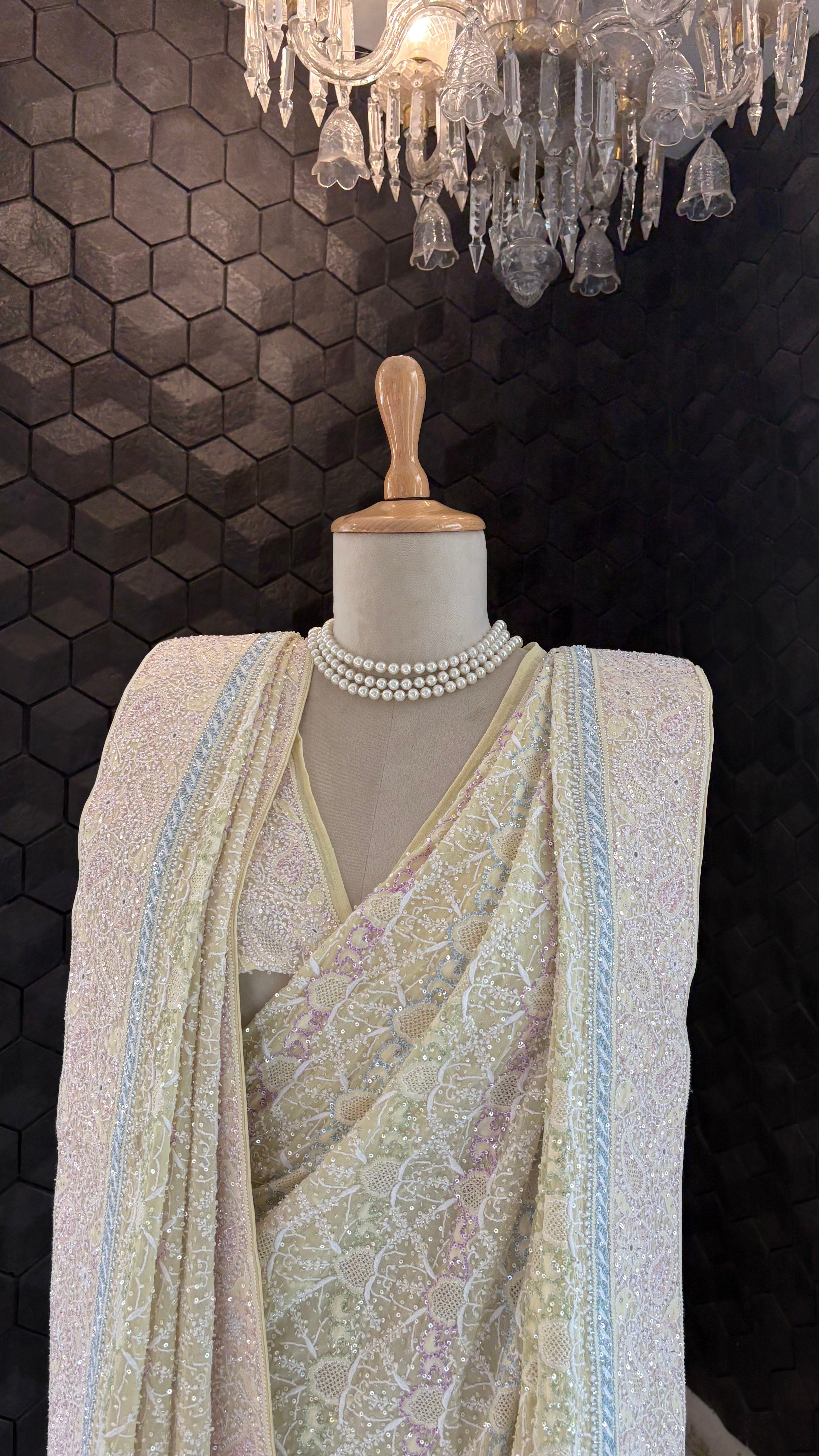 Yellow georgette ek-taar chikankari Saree