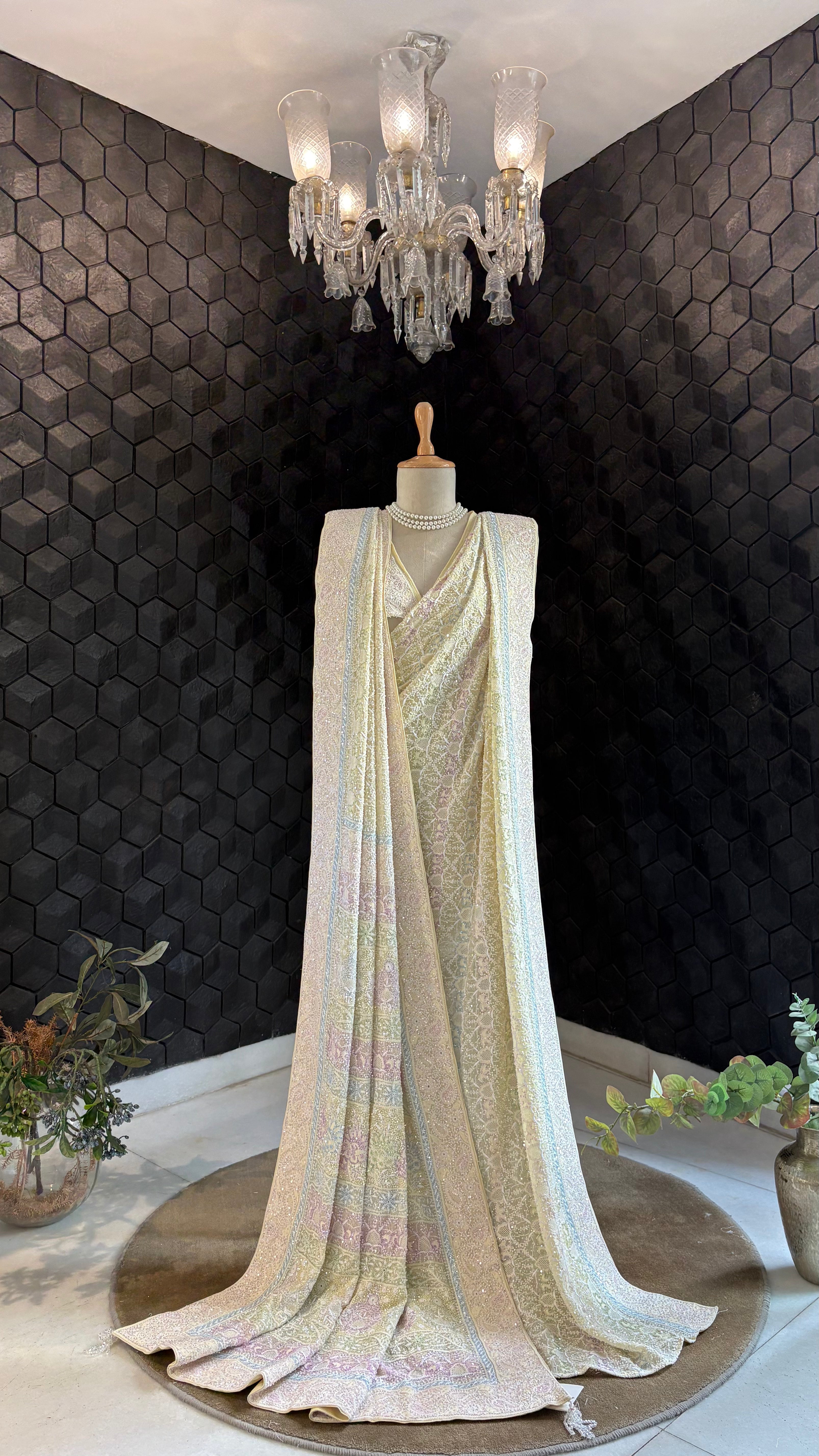 Yellow georgette ek-taar chikankari Saree