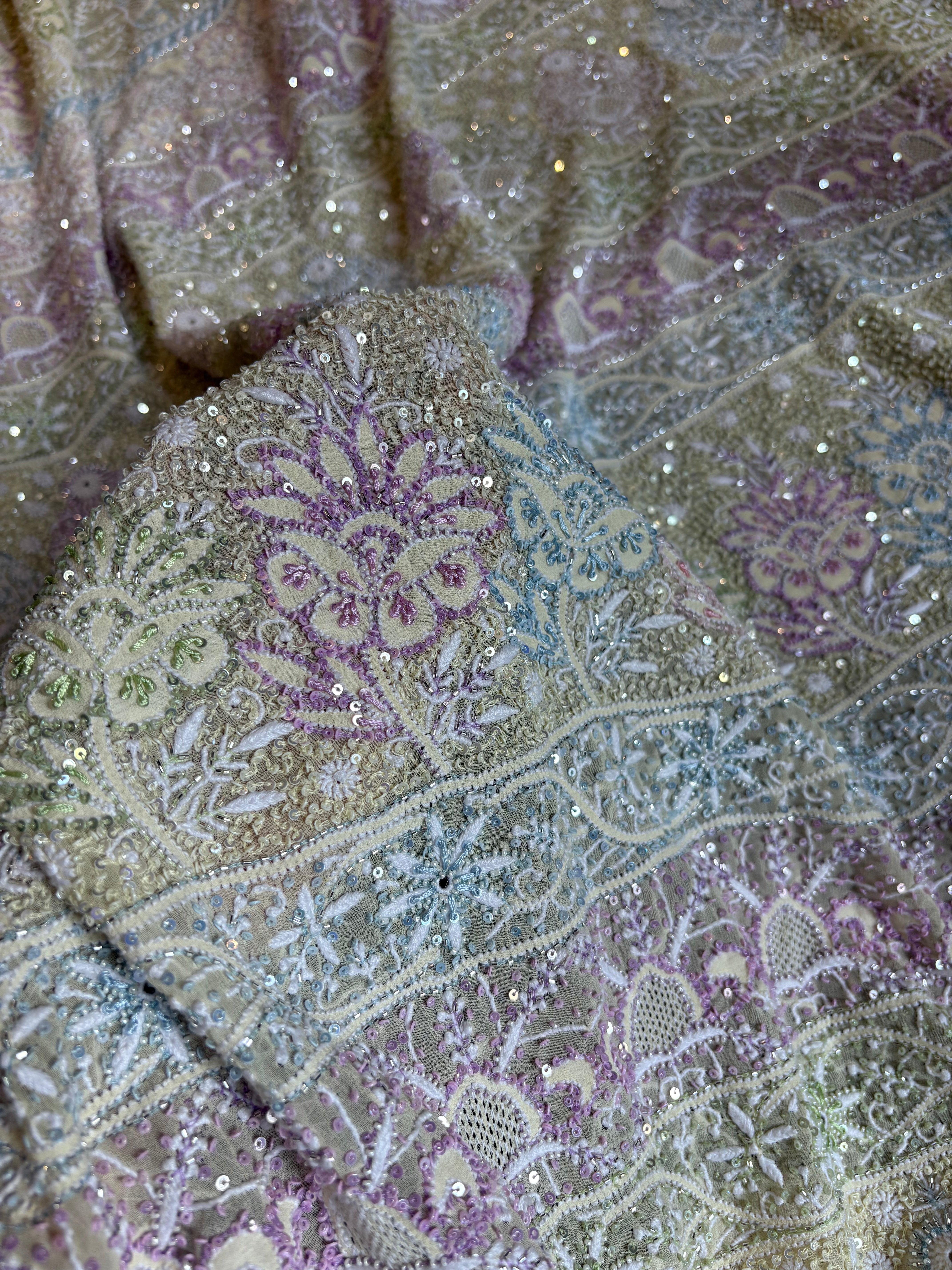 Yellow georgette ek-taar chikankari Saree