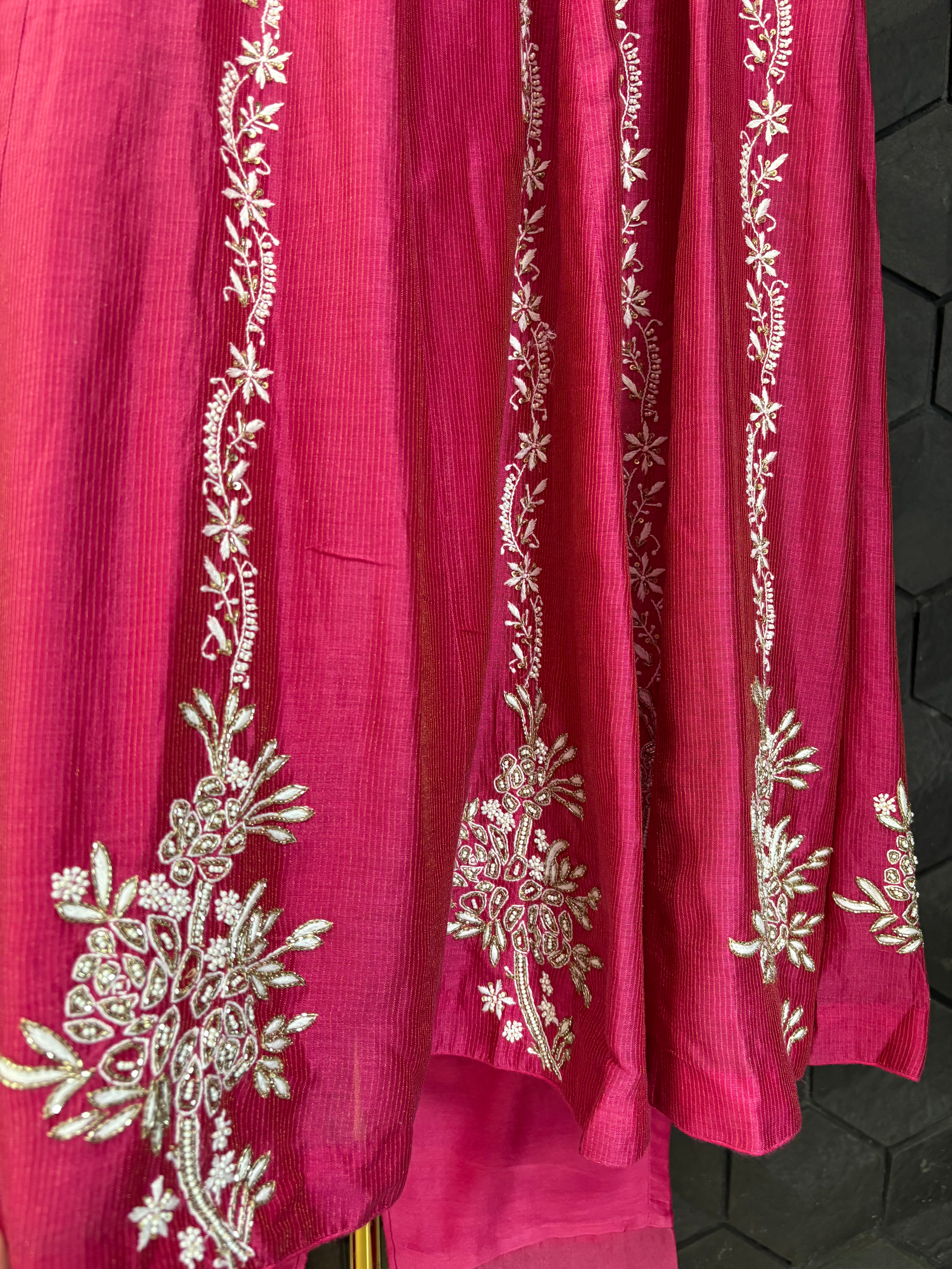 Hot pink Chanderi Chikankari Anarkali Set