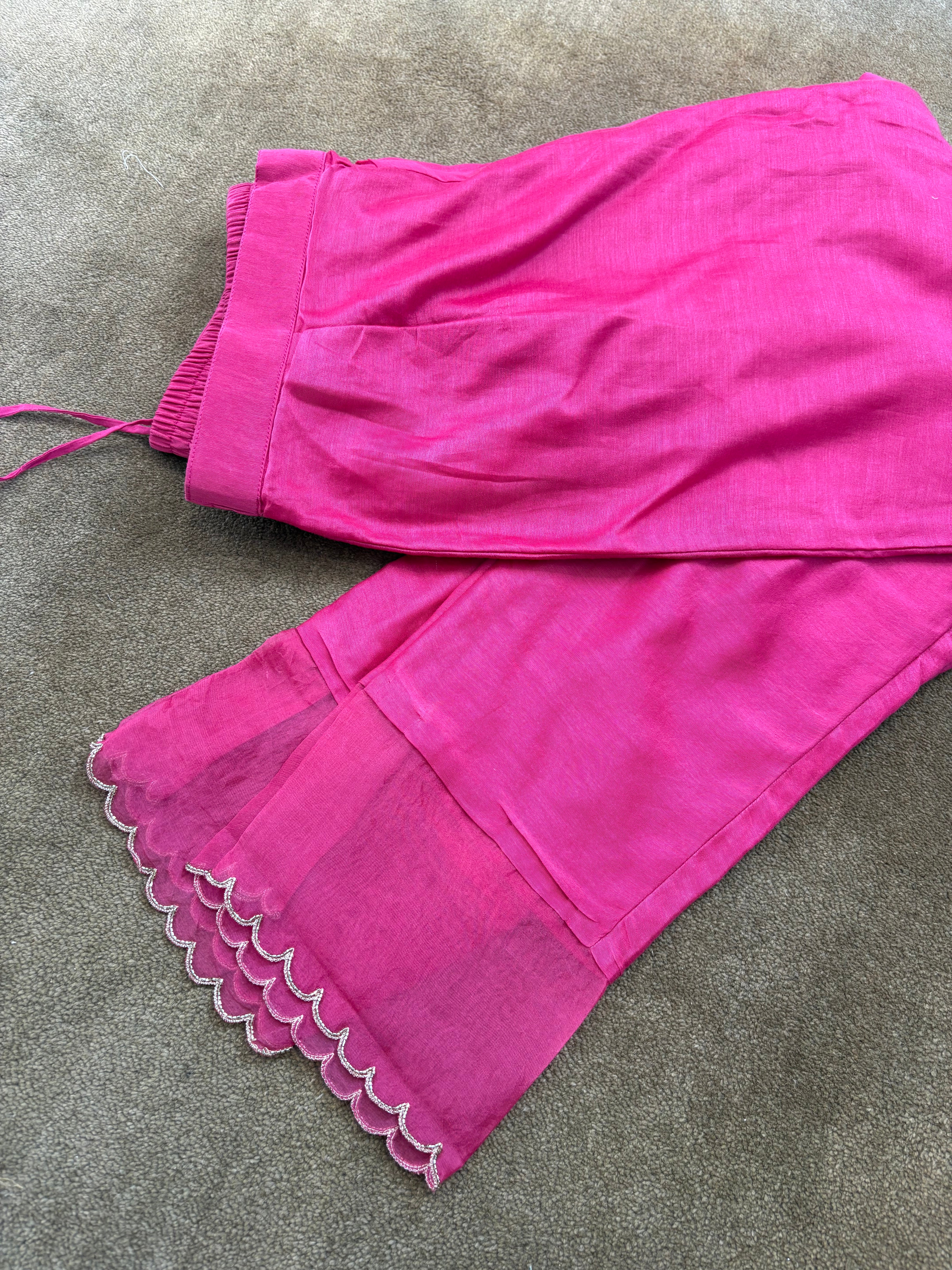 Hot pink Chanderi Chikankari Anarkali Set